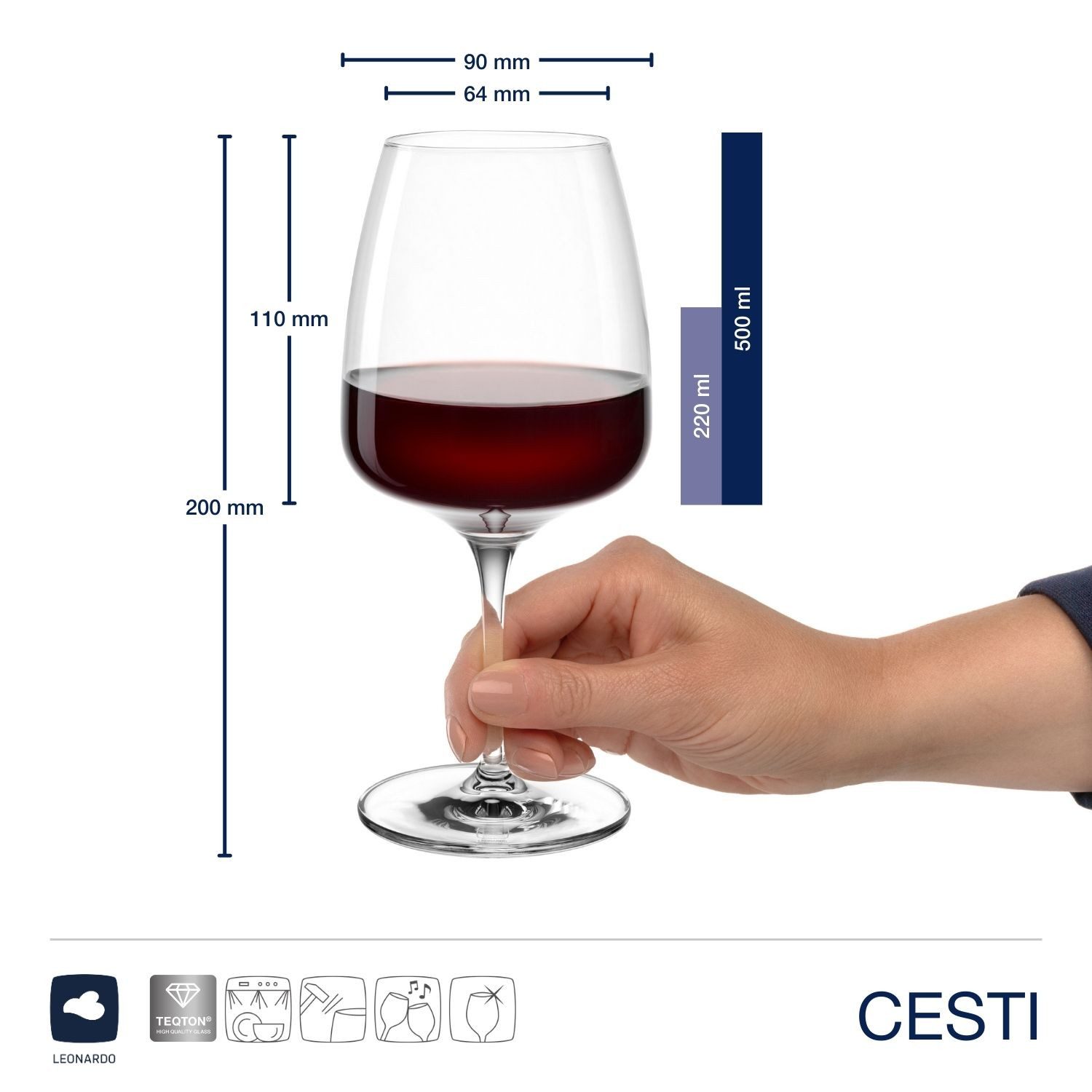 LEONARDO Rodewijnglas 6 wijnglazen CESTI + poetsdoek 6 rode wijnglazen met poetsdoek (set, 7-delig)