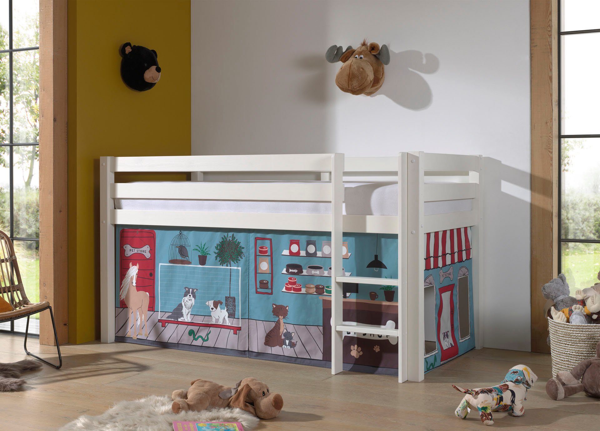 Vipack Speelbed Vipack Pino met textielset, inclusief lattenrol, in ecru, wit of grijs