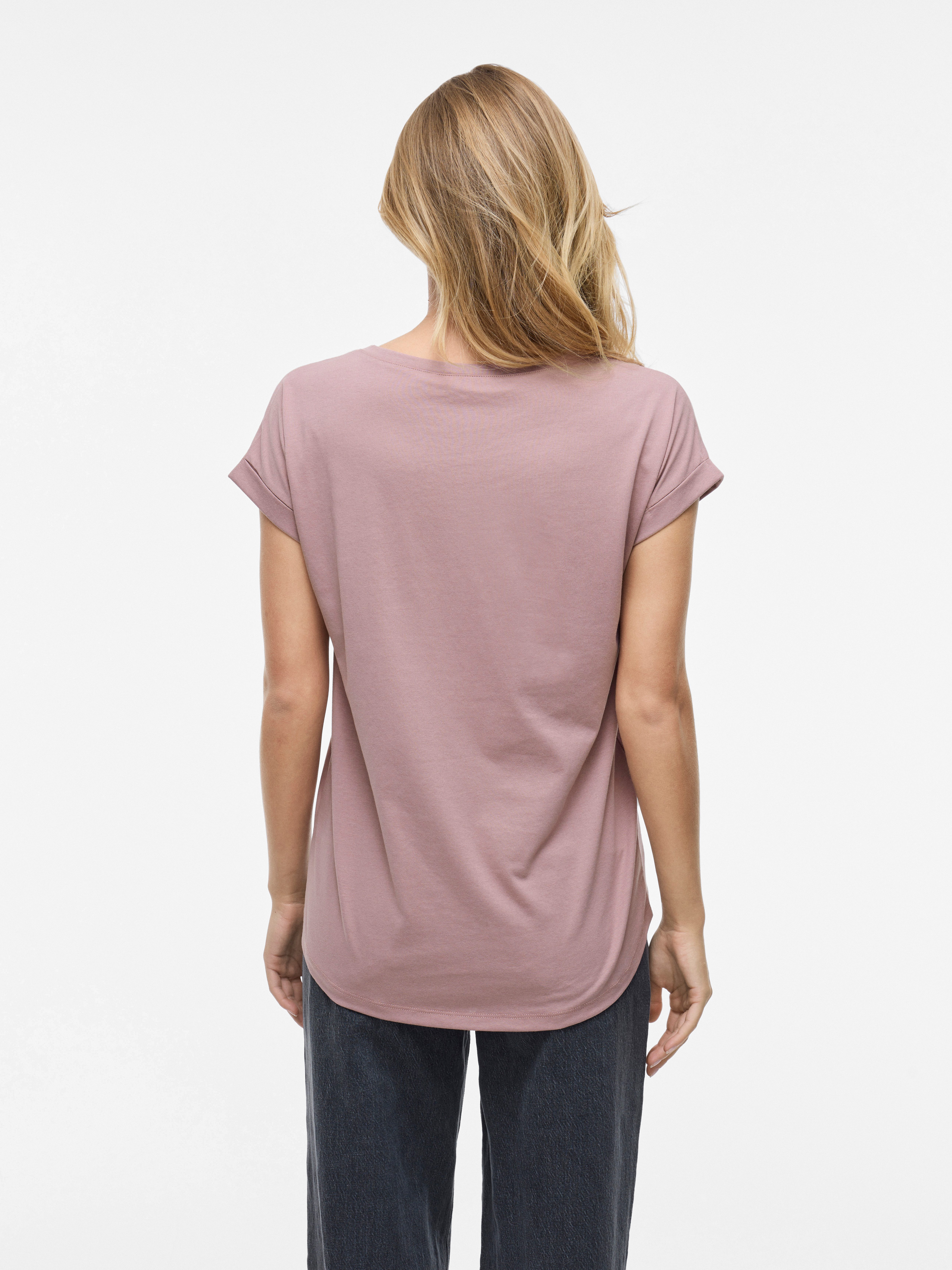Vila Shirt met ronde hals VIDREAMERS NEW PURE T-SHIRT/SU-NOOS Basic dames T-shirt met ronde hals en omgeslagen mouwen