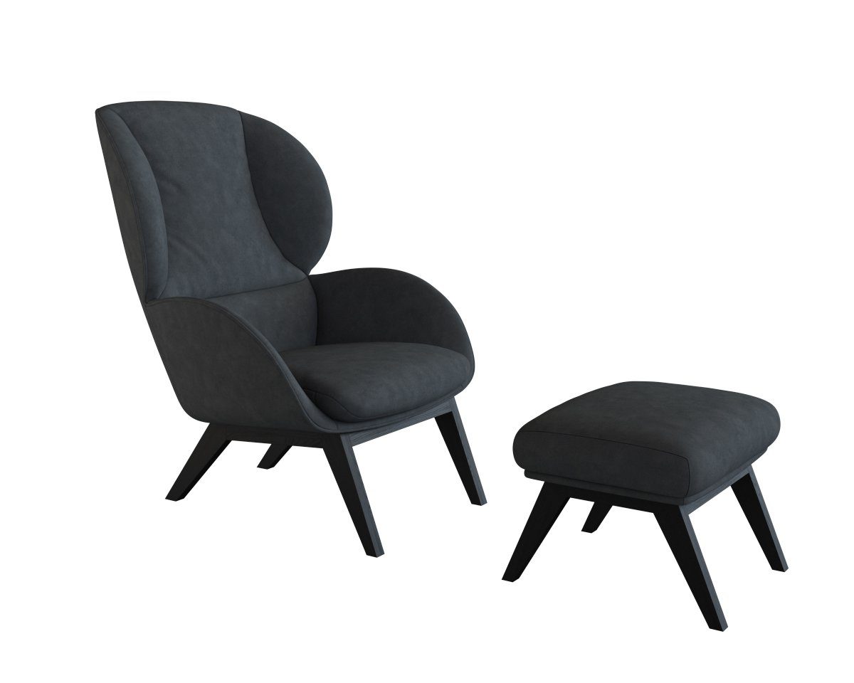 FLEXLUX Hocker Adria Zwarte poten, voetenbank/poef voor oorfauteuil