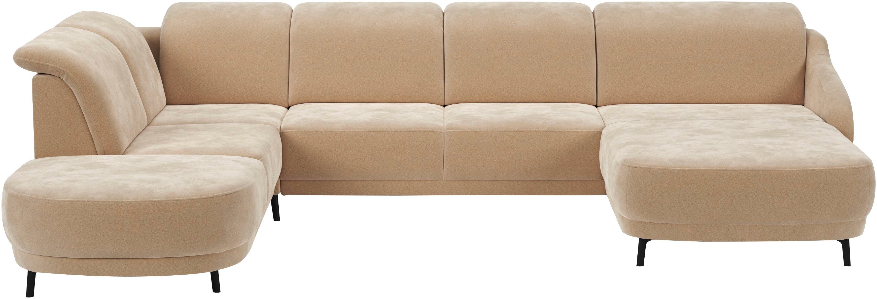 sit&more Zithoek Blues U-vorm inclusief verstelbare hoofdsteun, naar keuze met klaptafel en usb bruin, zithoeken, Incl.hoofdsteunverstelling-met