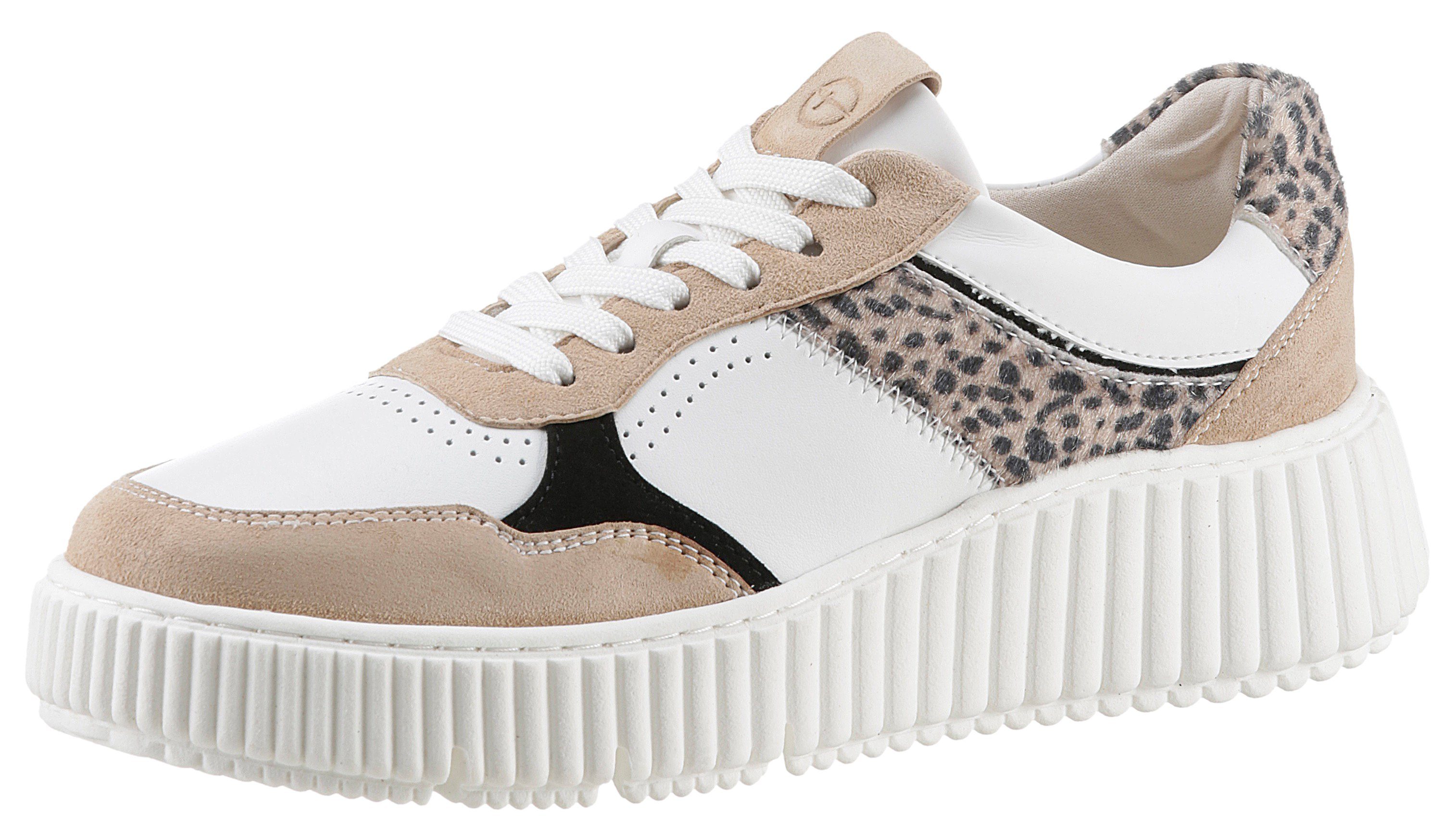 Tamaris Plateausneakers in materiaalmix, vrijetijdsschoen, lage schoen, veterschoen dames lage sneakers maat 37 EU beige