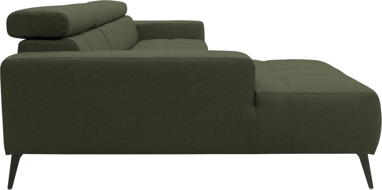 DOMO collection Hoekbank Trento L-vorm, met sledevoet of enkele voet naar keuze met verstelbare hoofdsteun, récamier links/rechts bestelbaar