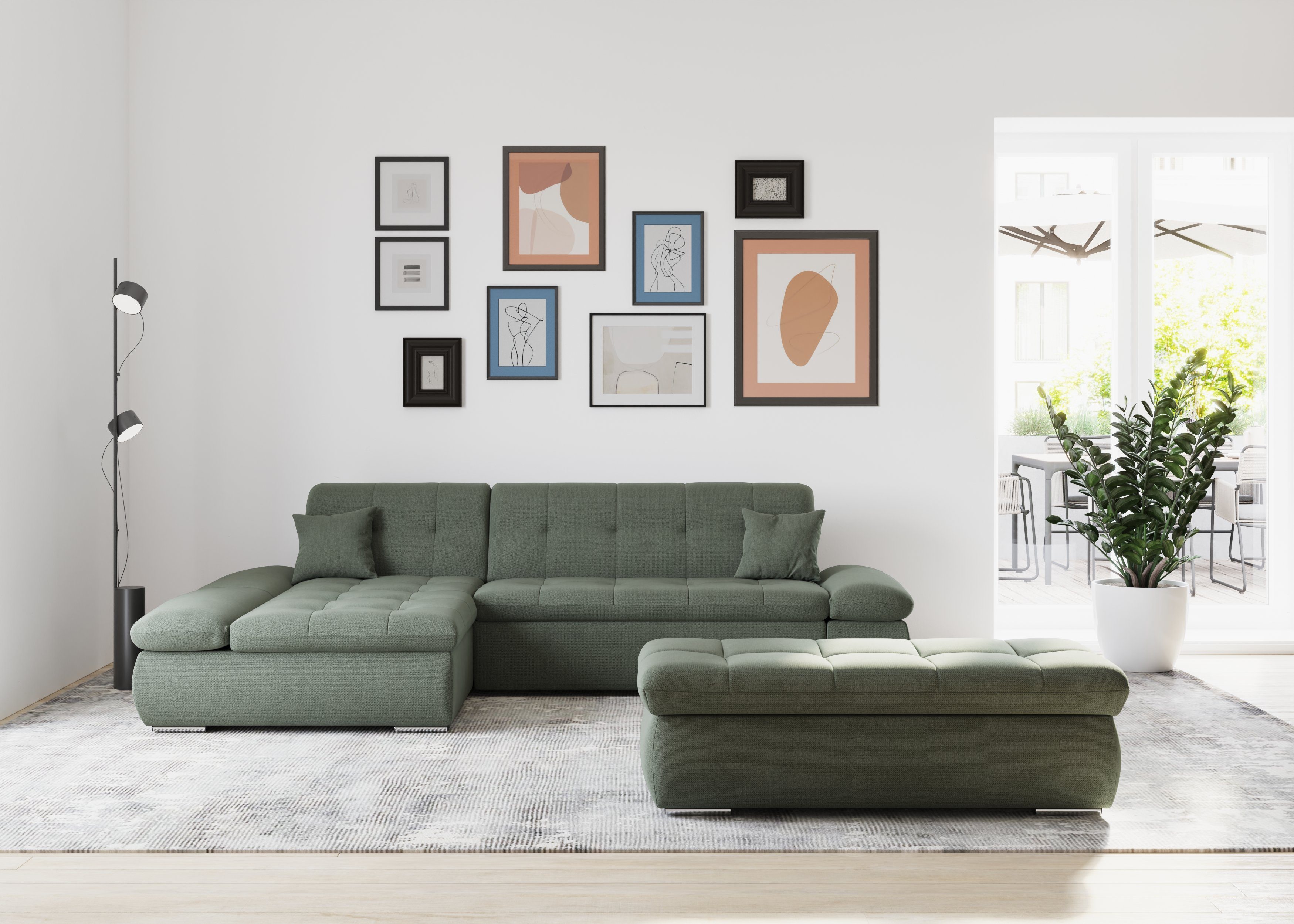 DOMO collection Hoekbank Moric bxdxh 300x172x80 cm, ook in cord, L-model XXL-formaat, optioneel ook met slaapbank functie en verstelling armleuning,