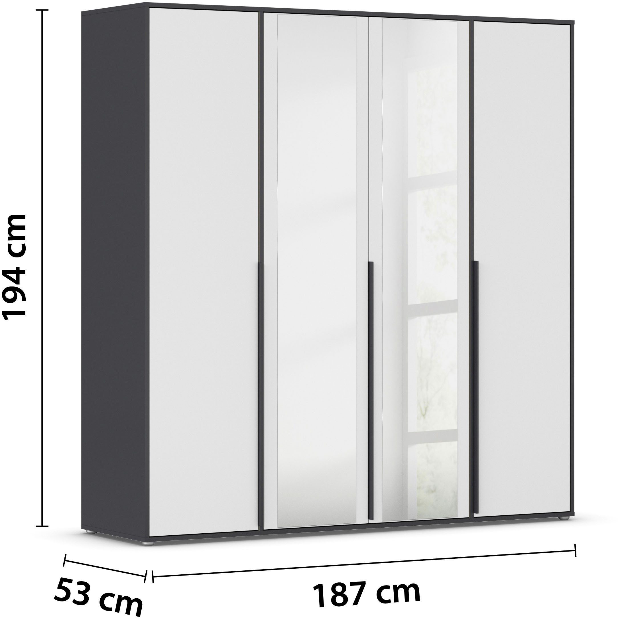 rauch Draaideurkast Kledingkast Kast Garderobe Wasmand NAGATA met Spiegel und modernen stangengriffen in graumetallic topseller made in germany