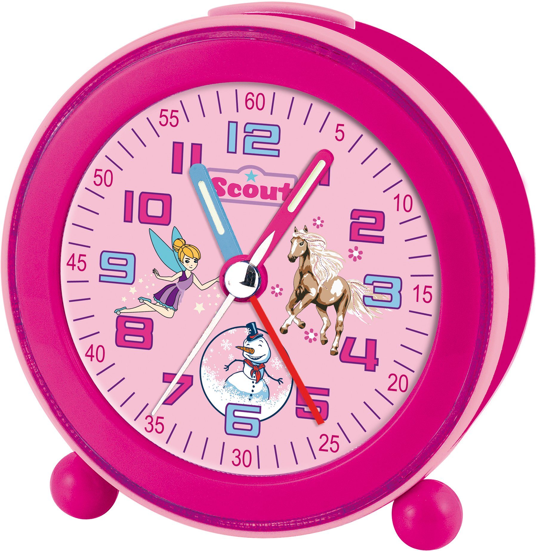 Scout Kwarts-wekker NightLight, 280001038 Leerwekker, met paard-fee-sneeuwmanmotief, ook ideaal als cadeau