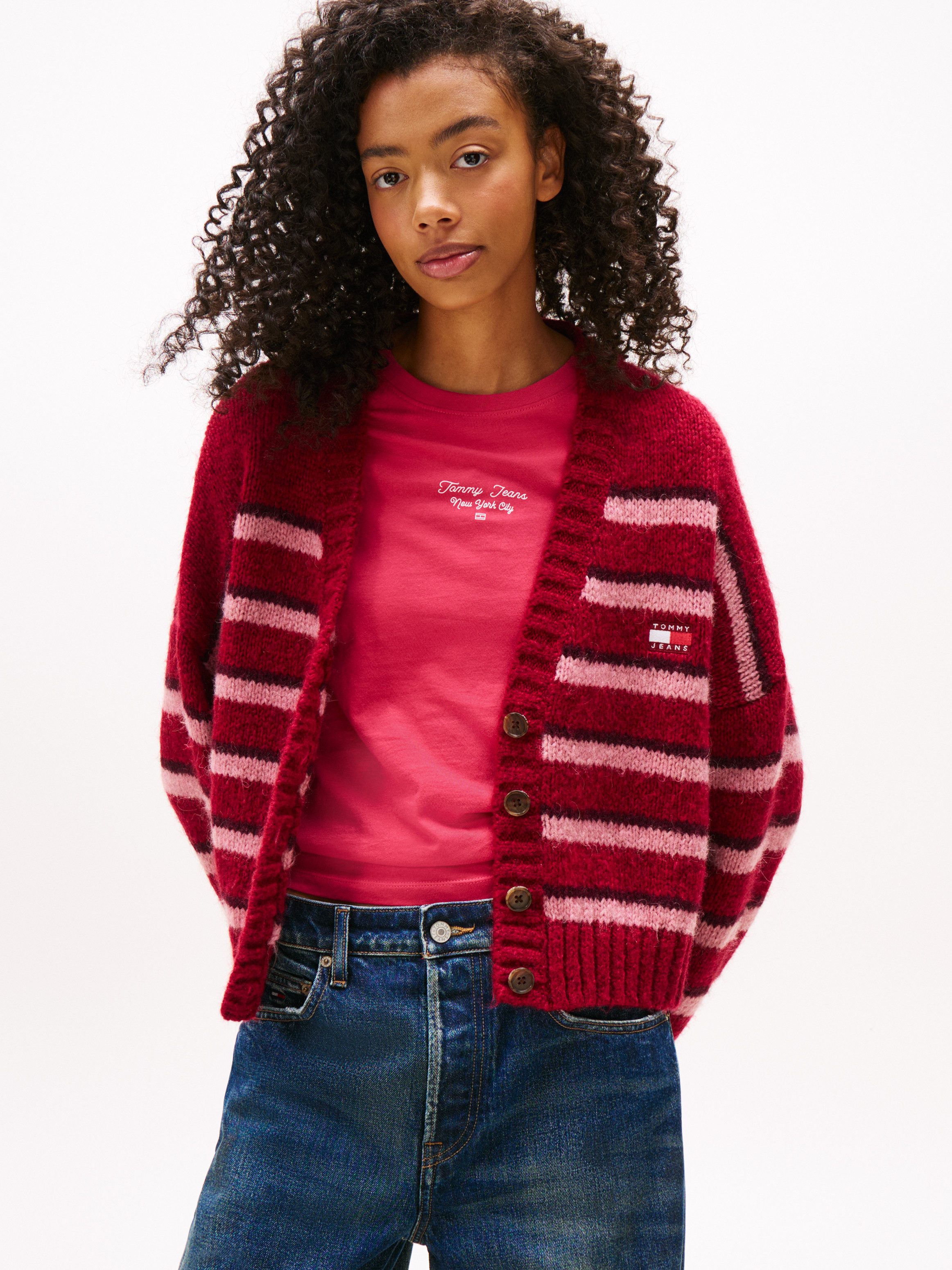 TOMMY JEANS Vest TJW BADGE STRIPE FLUFF CARDI EXT