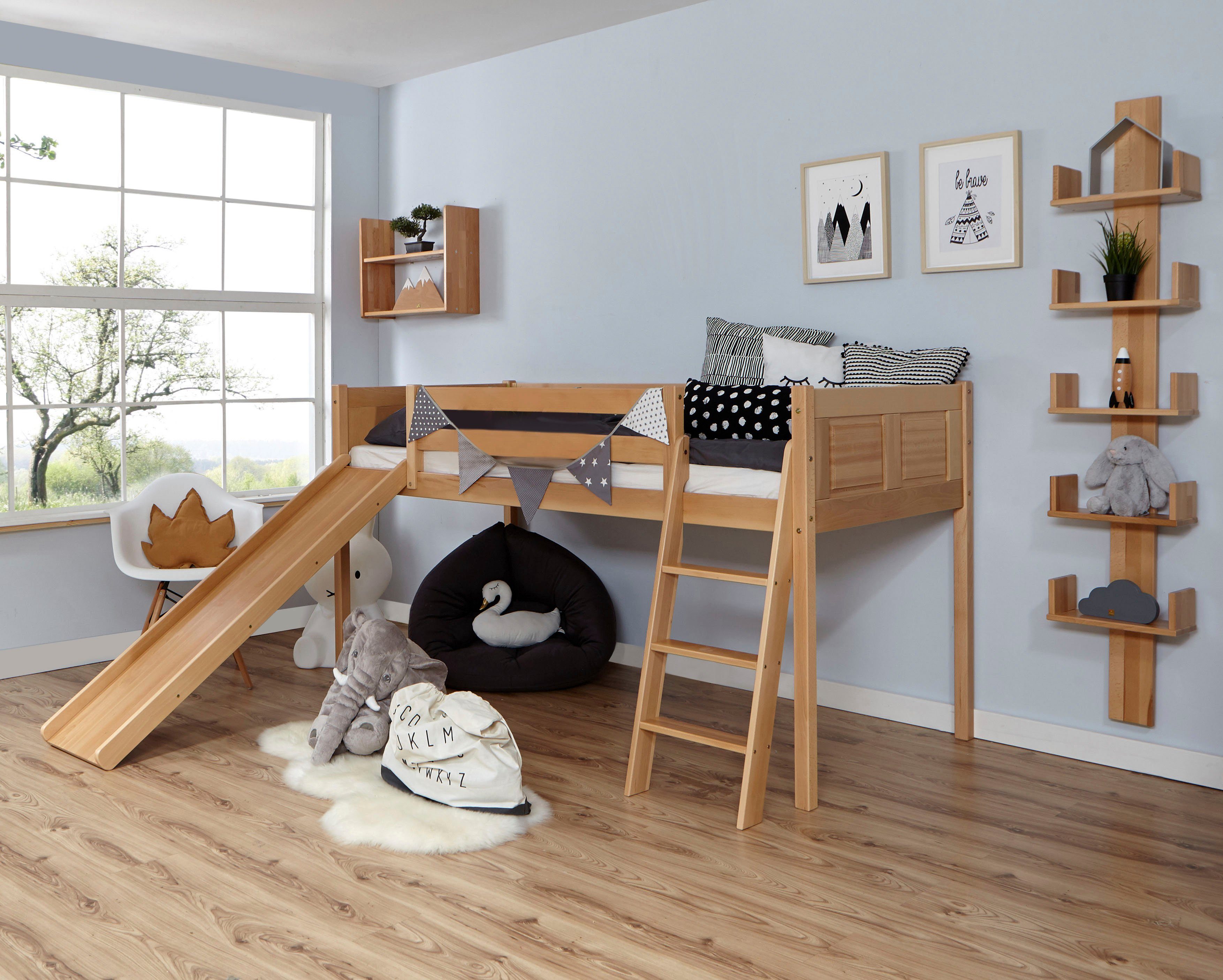 Ticaa Hoogslaper Ekki met rolbodem naar keuze met matras, beuken hoogslapers beige