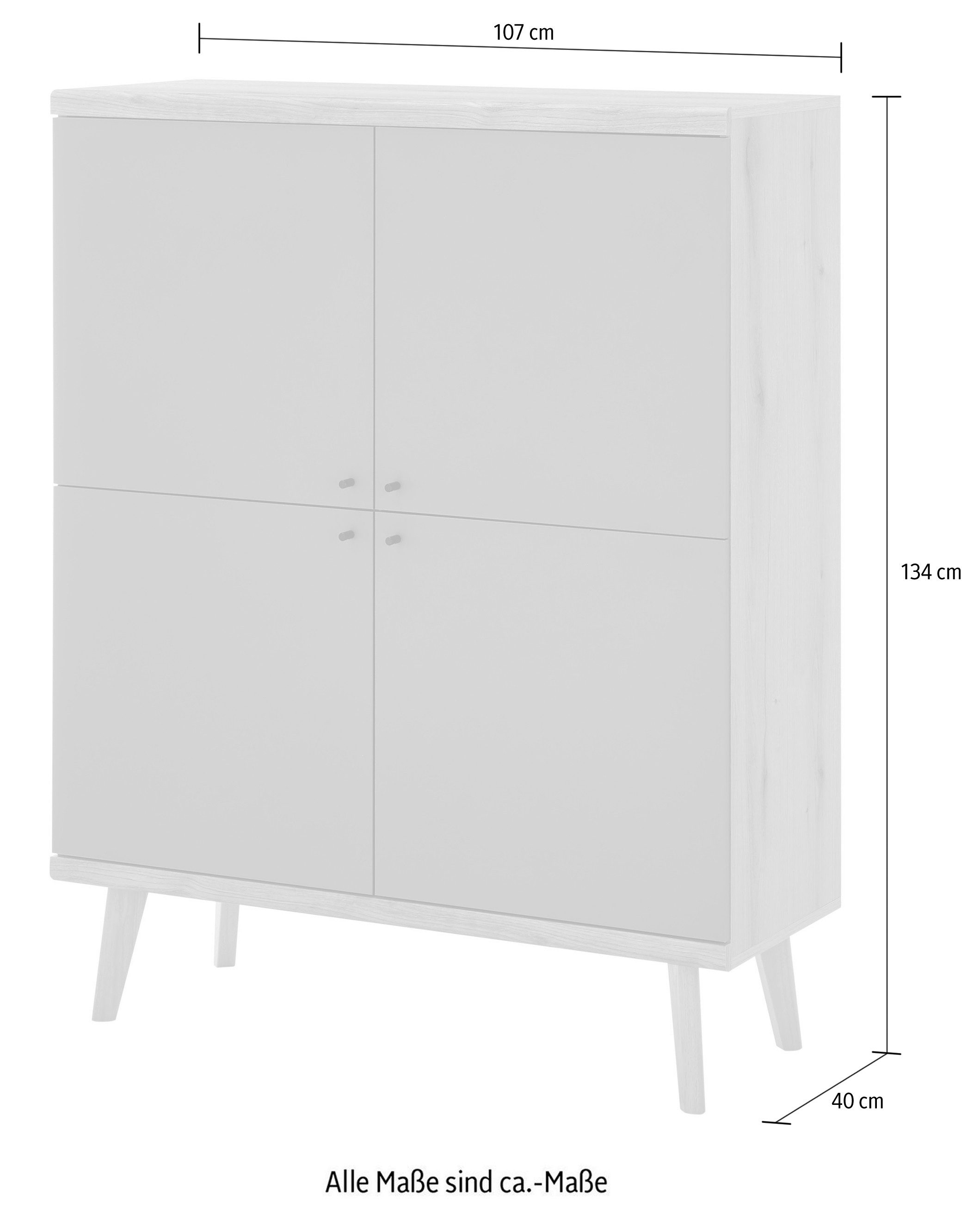 INOSIGN Highboard MAVAS in moderne trendkleur, handgrepen van metaal (zwart), hoogte 134 cm
