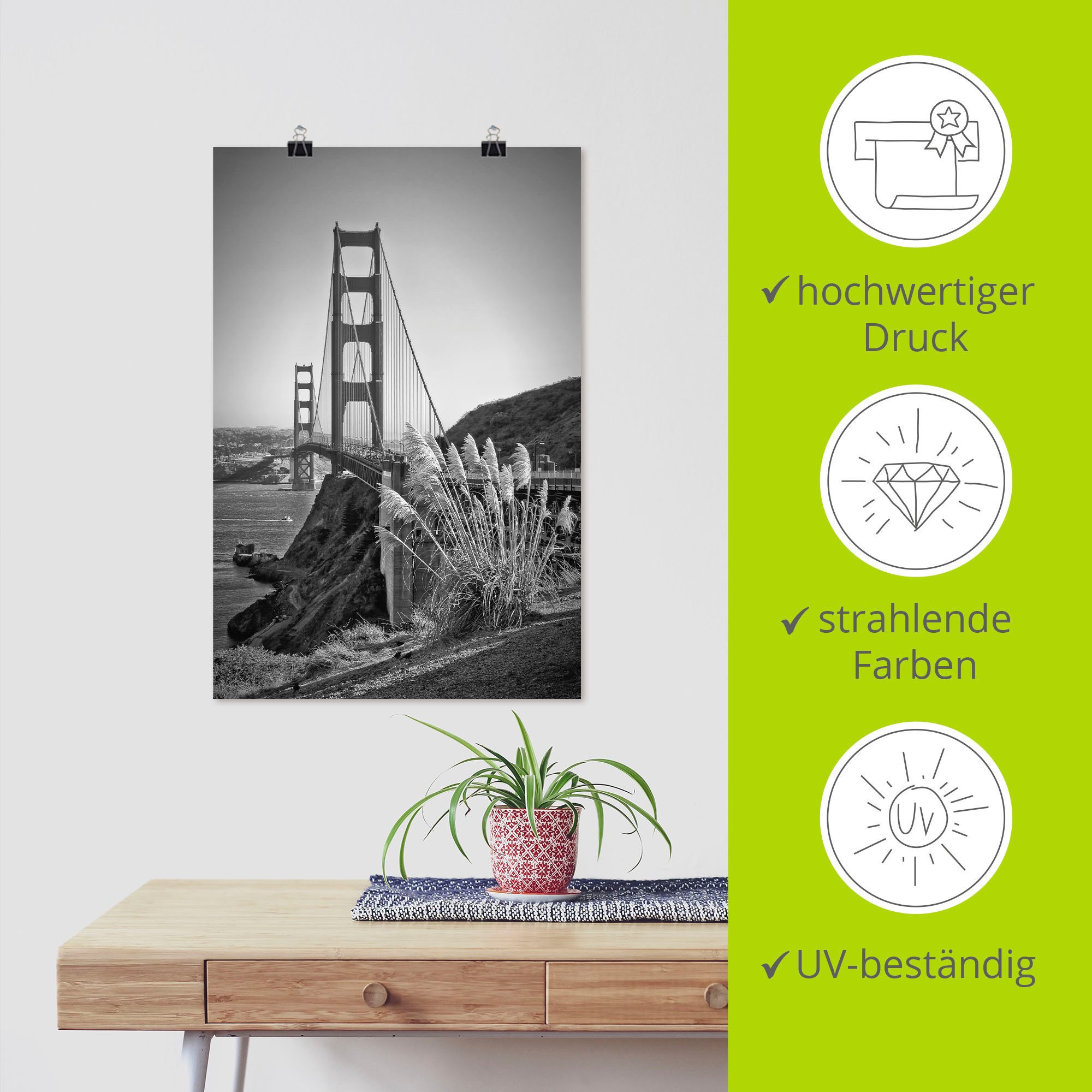 Artland Artprint San Francisco Golden Gate Bridge als artprint op linnen, poster in verschillende formaten maten
