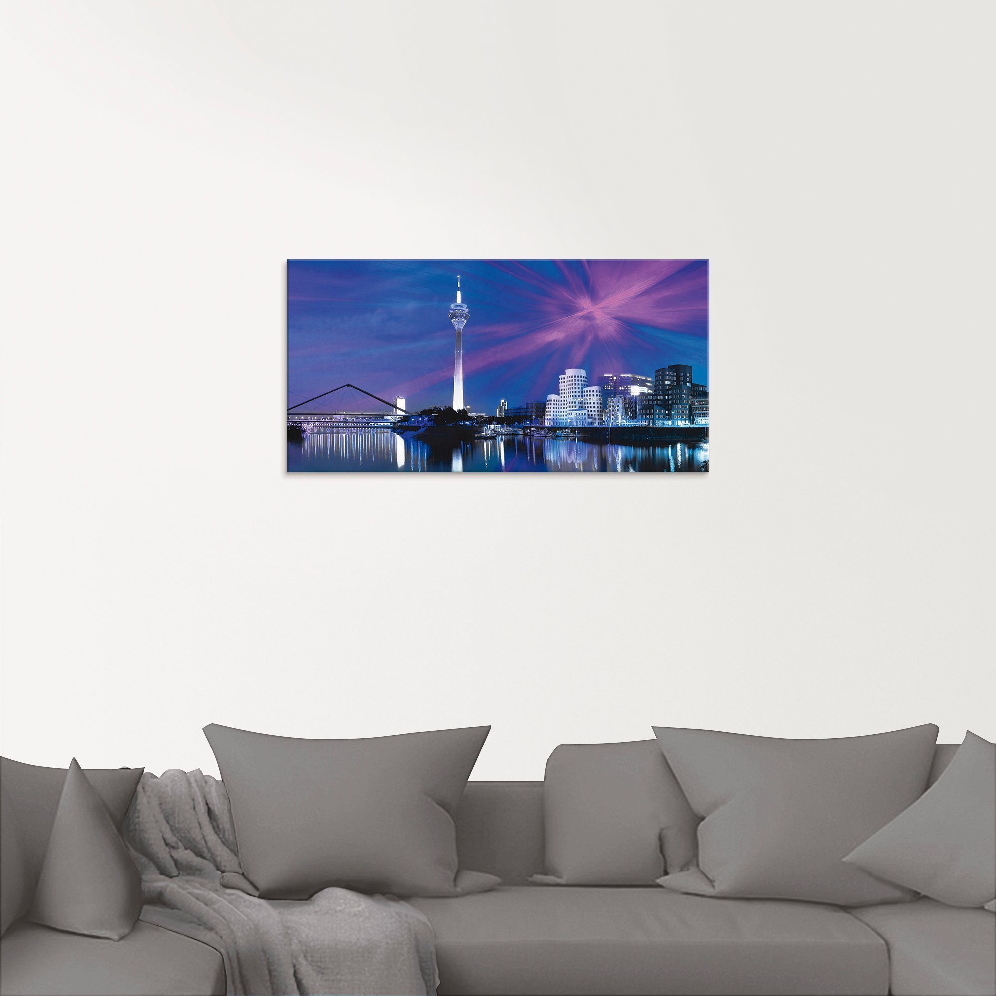 Artland Print op glas Düsseldorf skyline abstracte collage