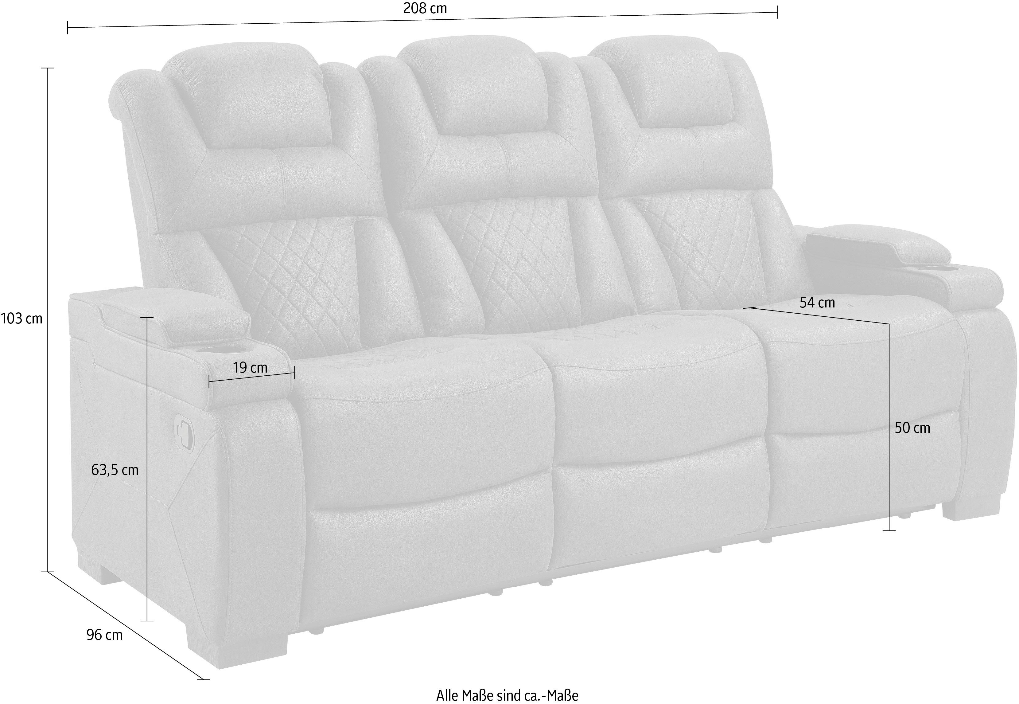 ATLANTIC home collection 3-zitsbank Faris Twee relaxfuncties, inklapbare console met bekerhouder