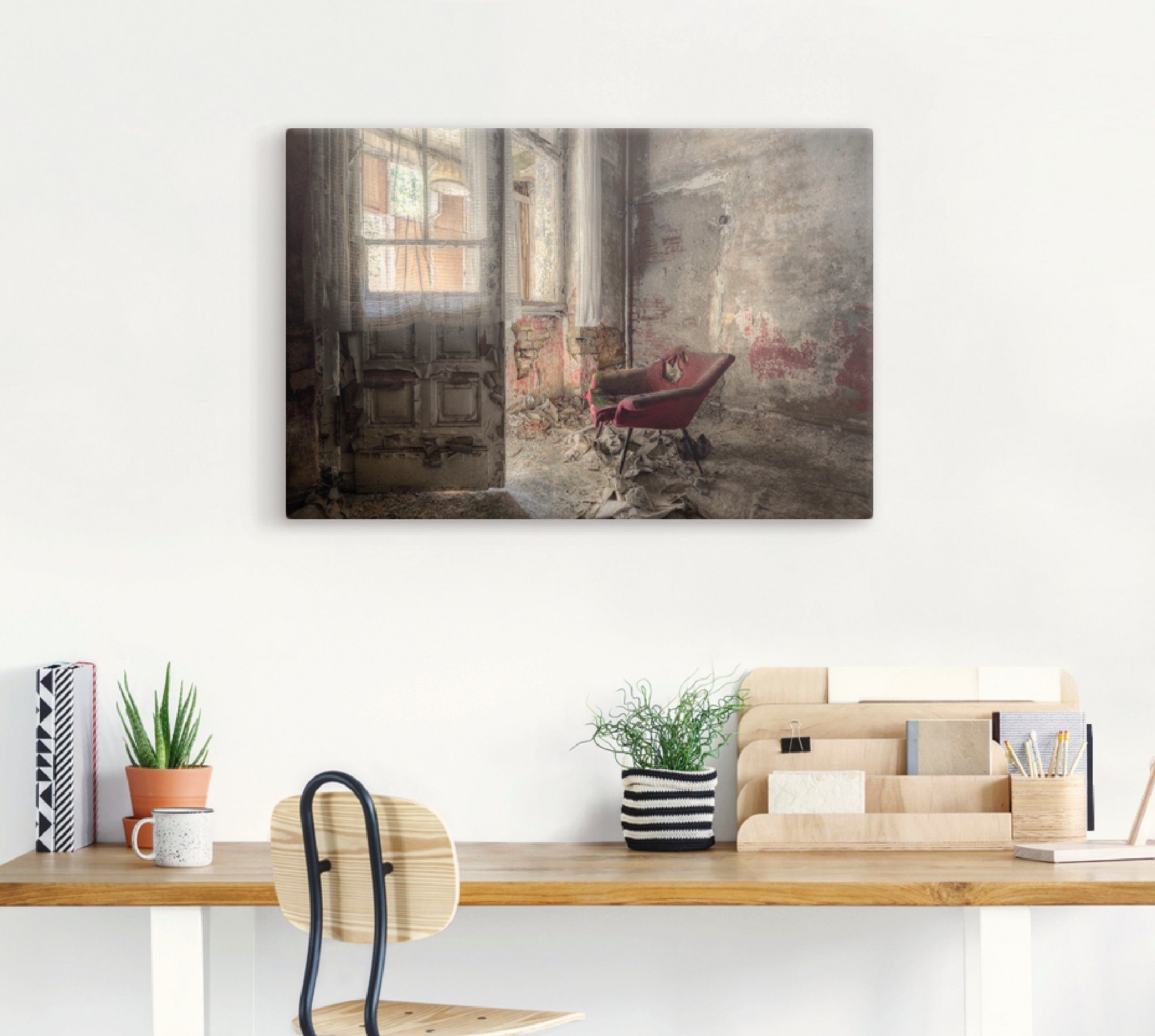 Artland Artprint Lost Place - rode fauteuil I als artprint van aluminium, artprint voor buiten, artprint op linnen, poster, muursticker