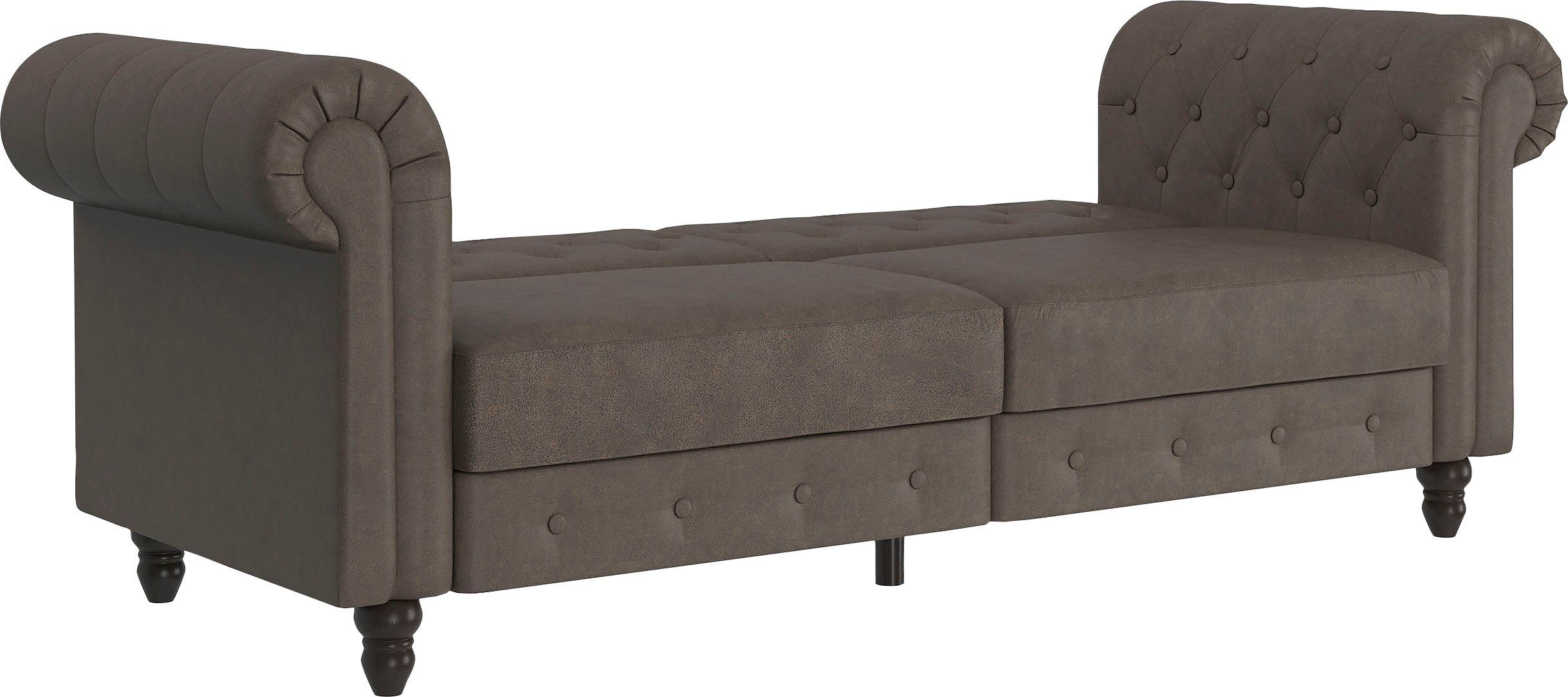 Dorel Home 3-zitsbank Felix, slaapbank 236 cm(ligoppervlak 108 x 190 cm), rugleuning 3-voudig verstelbaar, velours, kunstleer, luxe vintage microvezel