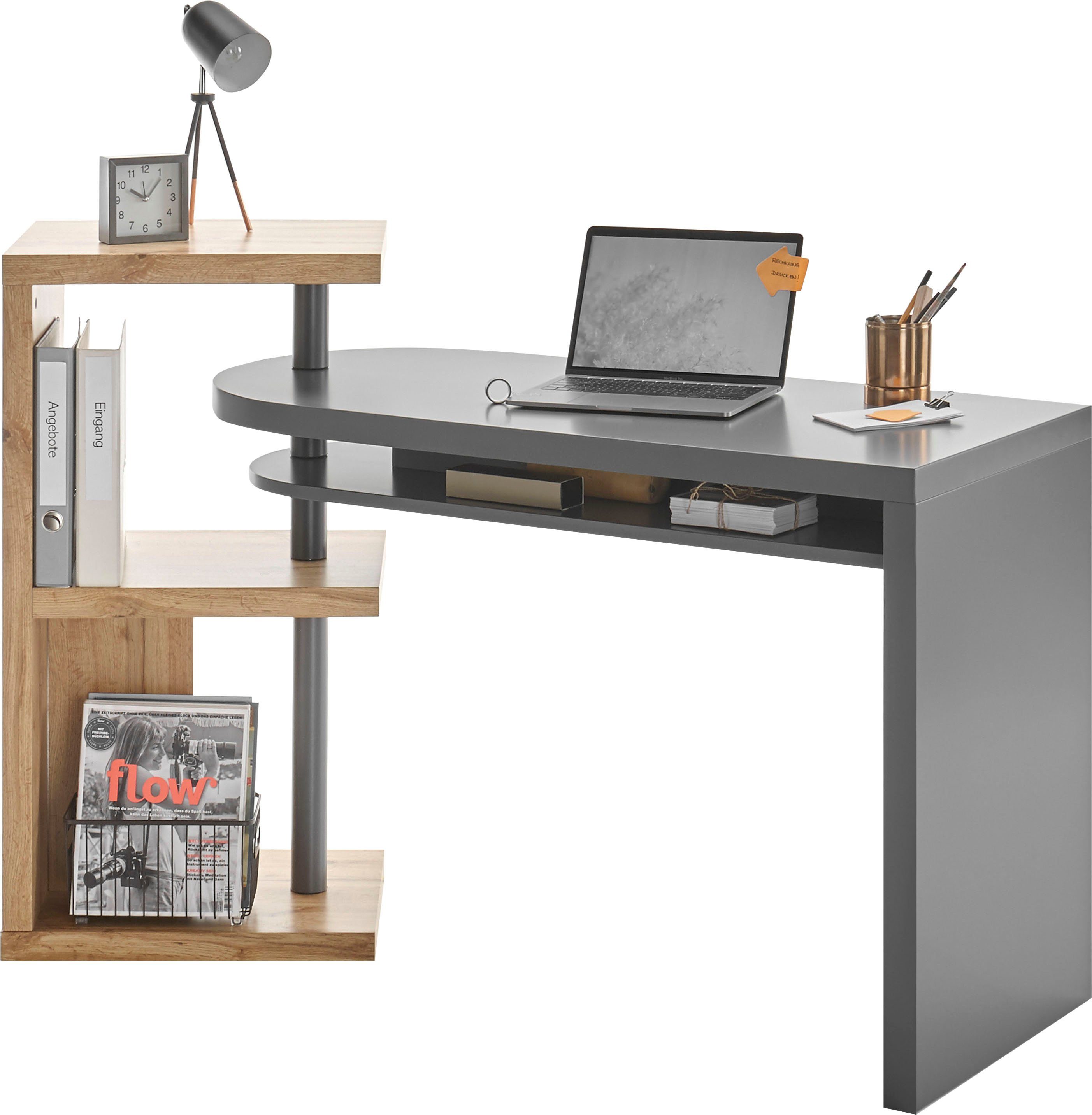 MCA furniture Bureau Moura met kastelement hoogglans-wit, tafelblad draaibaar, breedte 145 cm