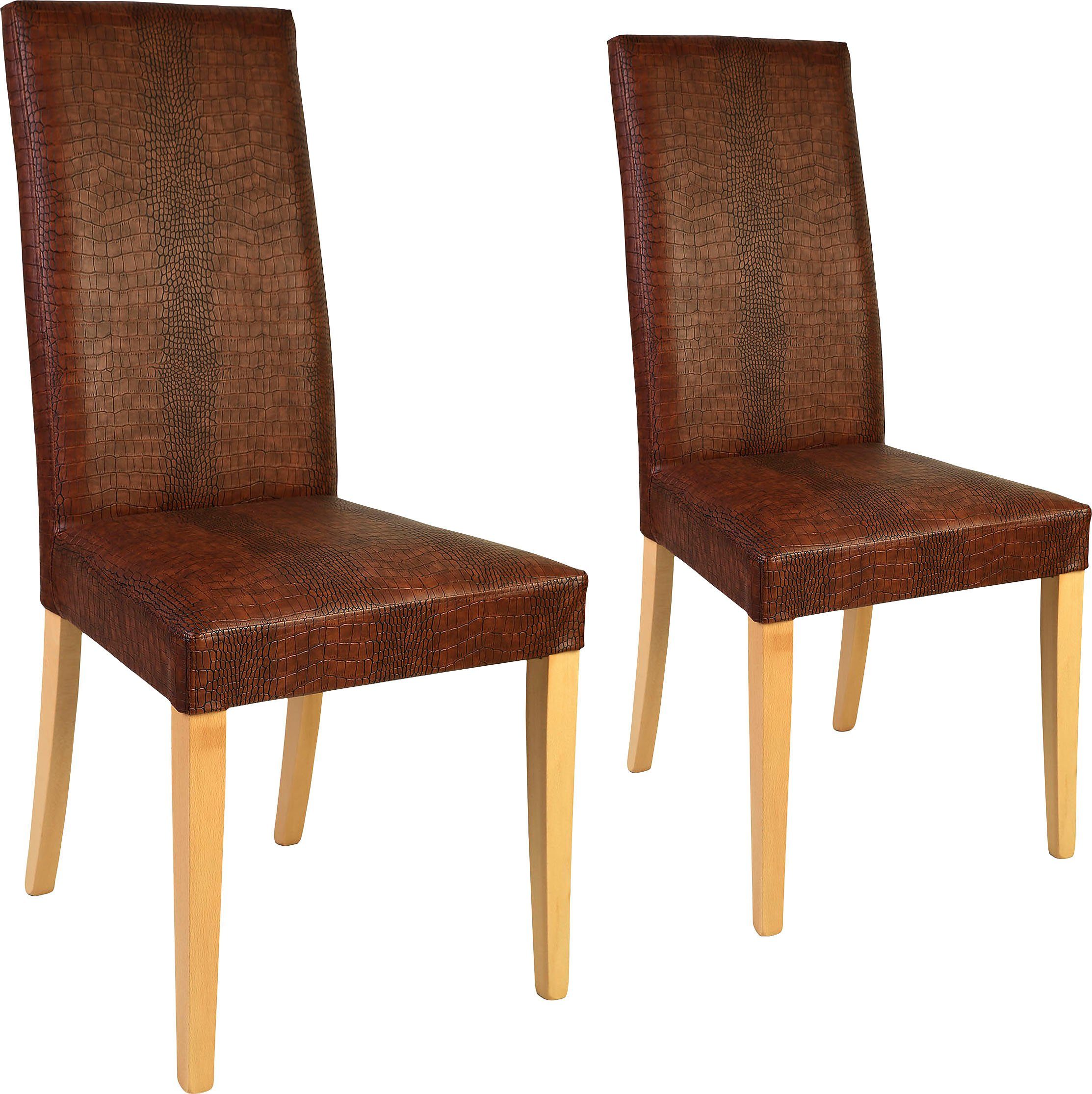 Home affaire Stoel Java Overtrokken met kunstleer met animal-stempeldruk (set, 2 stuks) 4 poot stoelen bruin