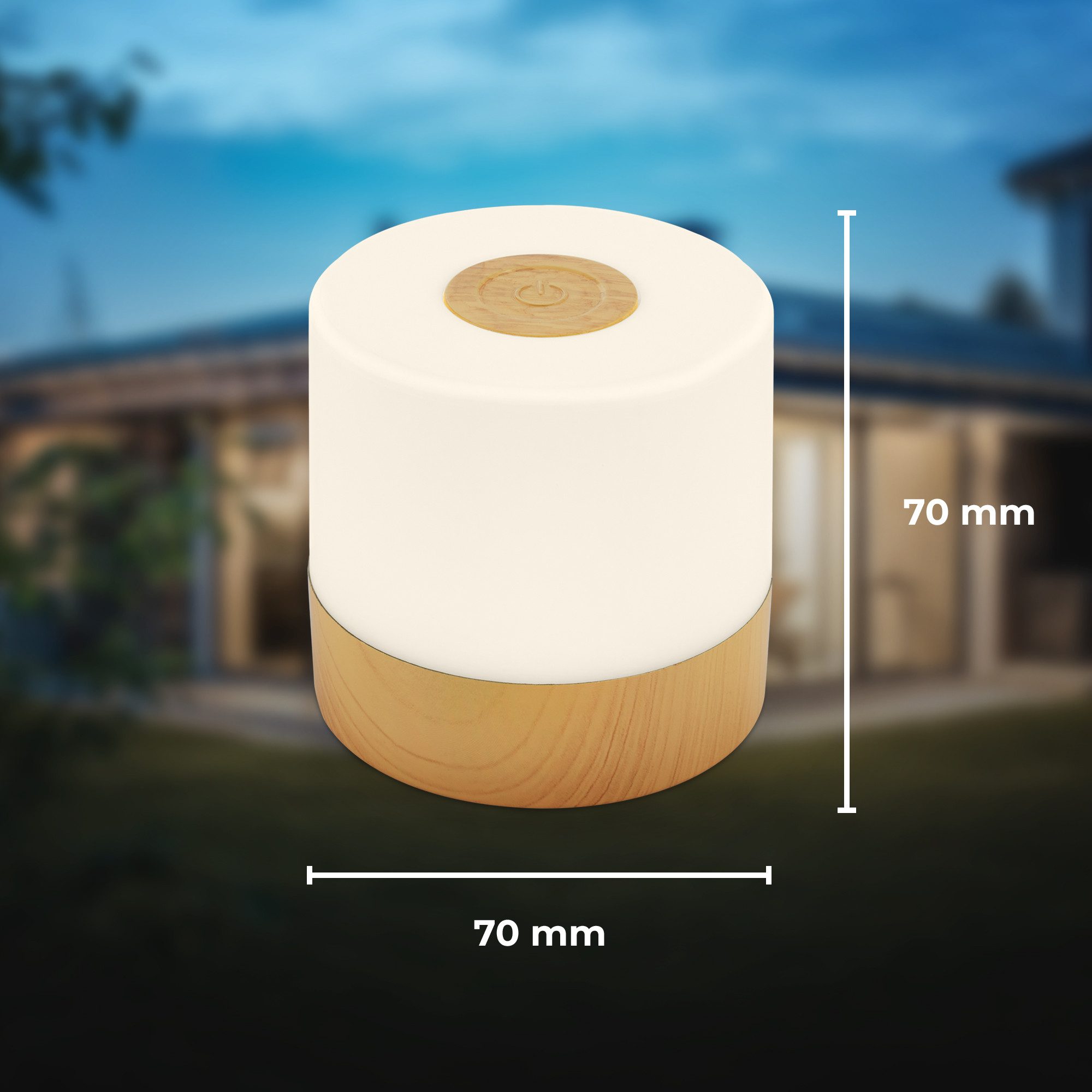 B.K.Licht Tafellamp voor buiten BK_TL1589 Accu LED tafellamp, 3-niveau touchdimmer, met USB 2.700 k, 150 lm, 2w, ingebouwde batterij, ip44, 7x7 cm, houtkleur (1 stuk)