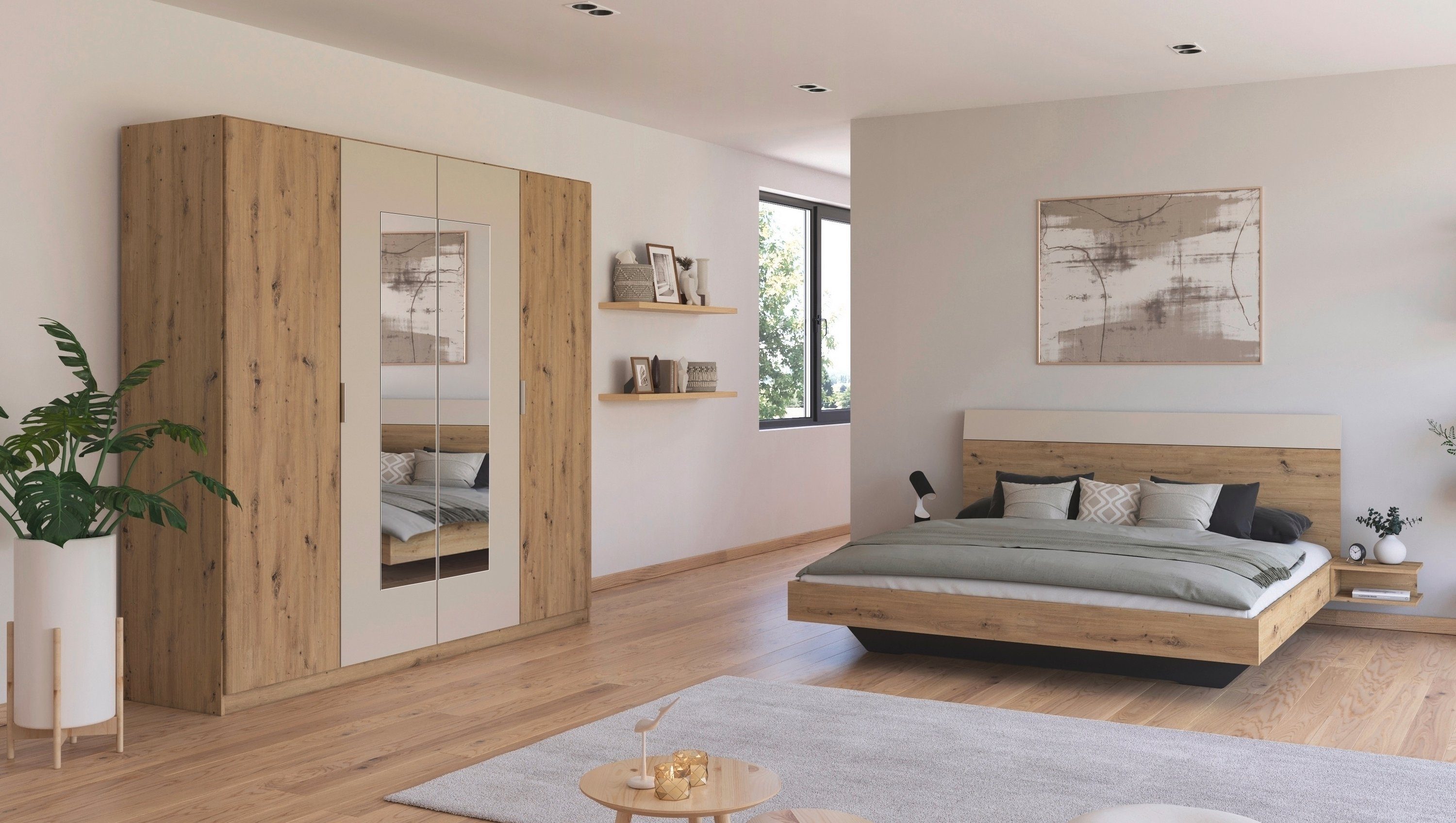 rauch Slaapkamerserie Monza met draaideurkast breedte 226 cm, bedcombinatie in 2 breedtematen