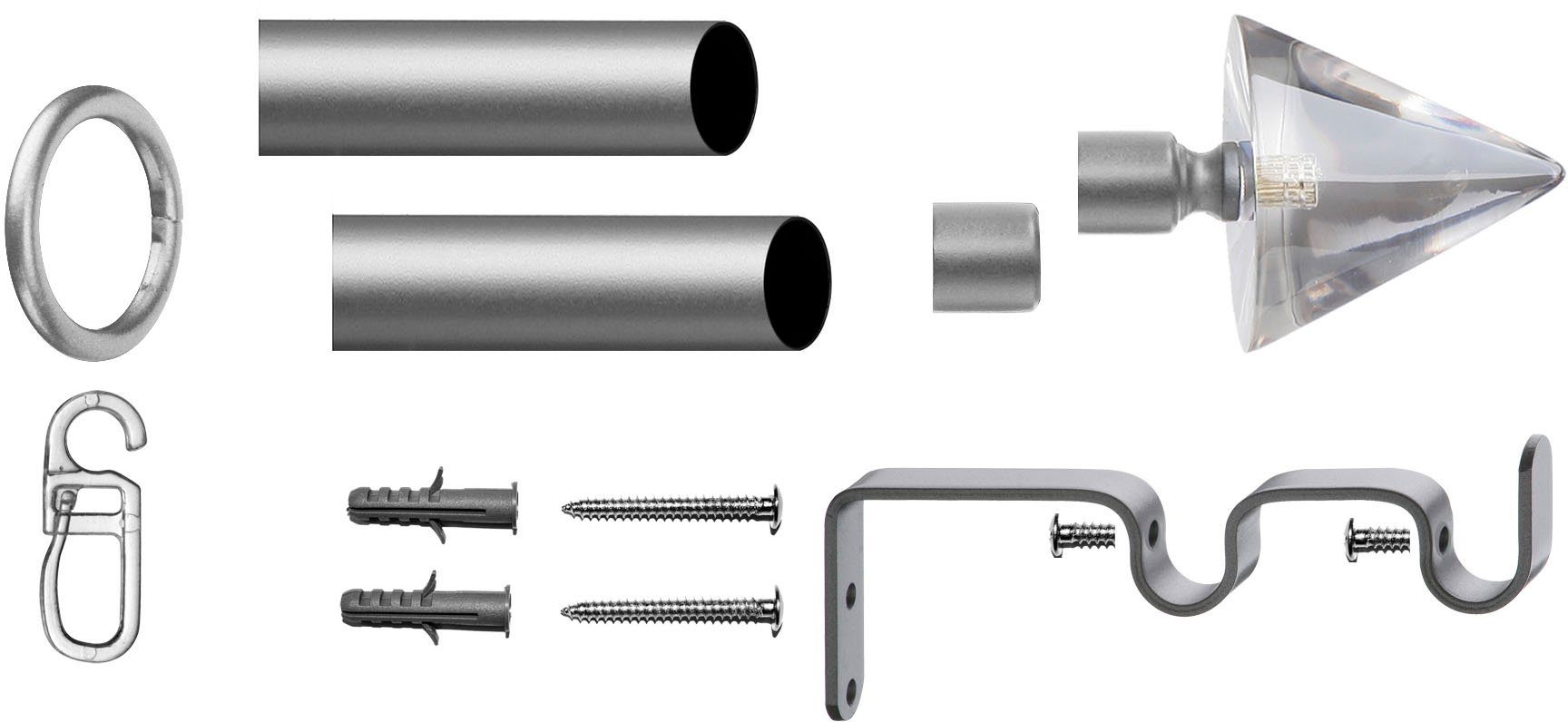 indeko Gordijnroede Kegel glas helder Complete set inclusief ringen en montagemateriaal (1 stuk)