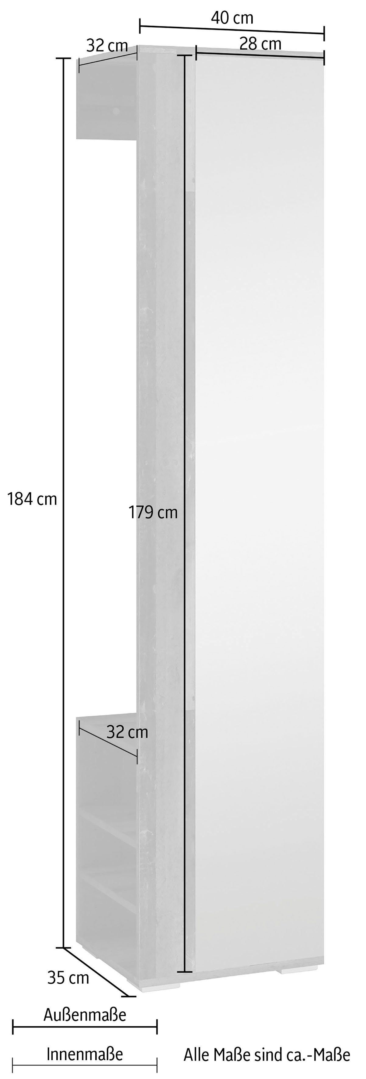 INOSIGN Kapstokpaneel Ben Breedte 40 cm, met spiegel en garderobestang (1 stuk)