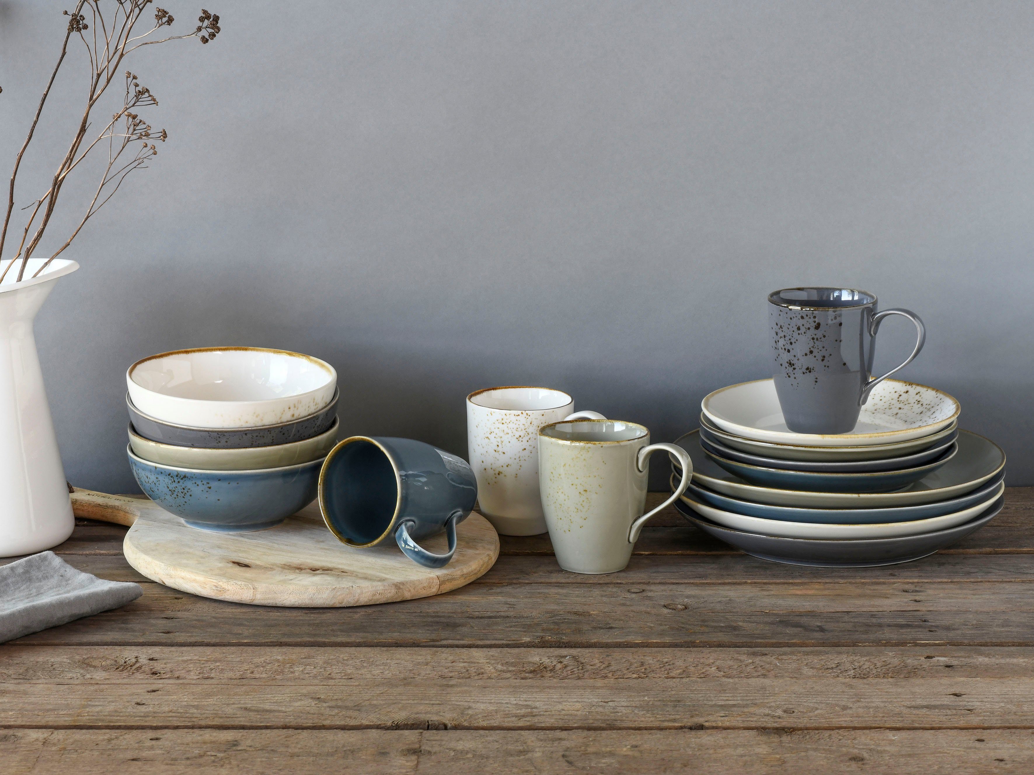 CreaTable Combi-servies Servies-set NATURE COLLECTION Nordic Style Servies, ambachtelijke look, 16 delen, voor 4 personen (set, 16-delig)