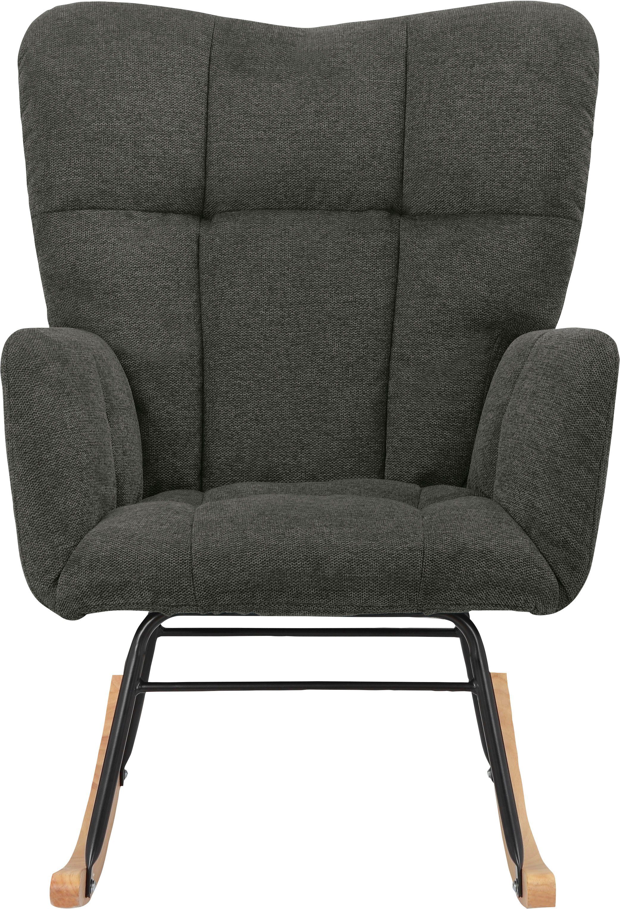 INOSIGN Schommelstoel Anika, ophaalstoel woonkamer met functie Zacht verdikte zitting en rugleuning, poten van metaal en hout, zithoogte 48 cm (1 stuk)