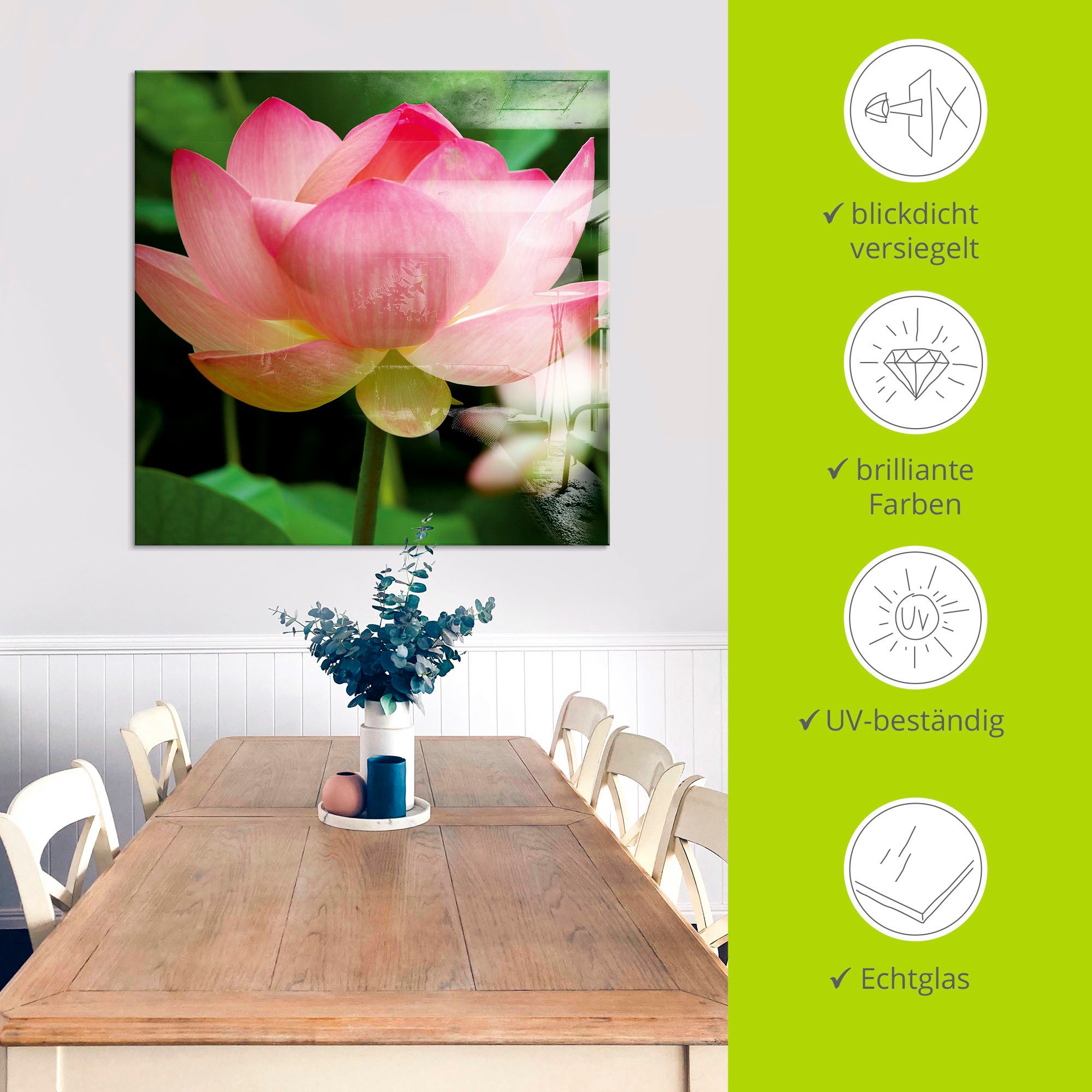 Artland Print op glas Lotus - waterlelie in verschillende maten