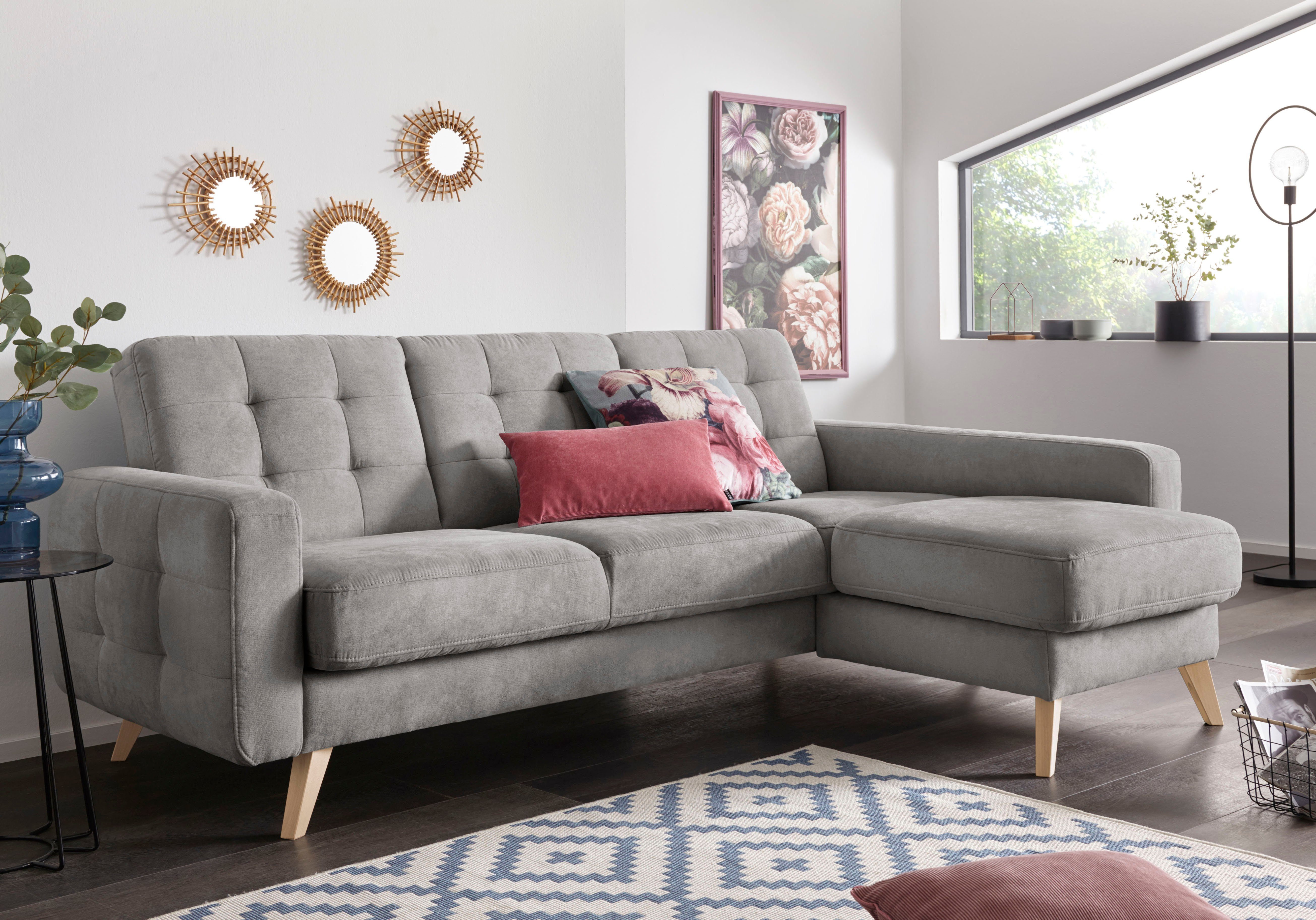 exxpo - sofa fashion Hoekbank Nappa, compact en comfortabel, handig, tijdloos design, L-vorm grijs, hoekbanken, Récamier rechts