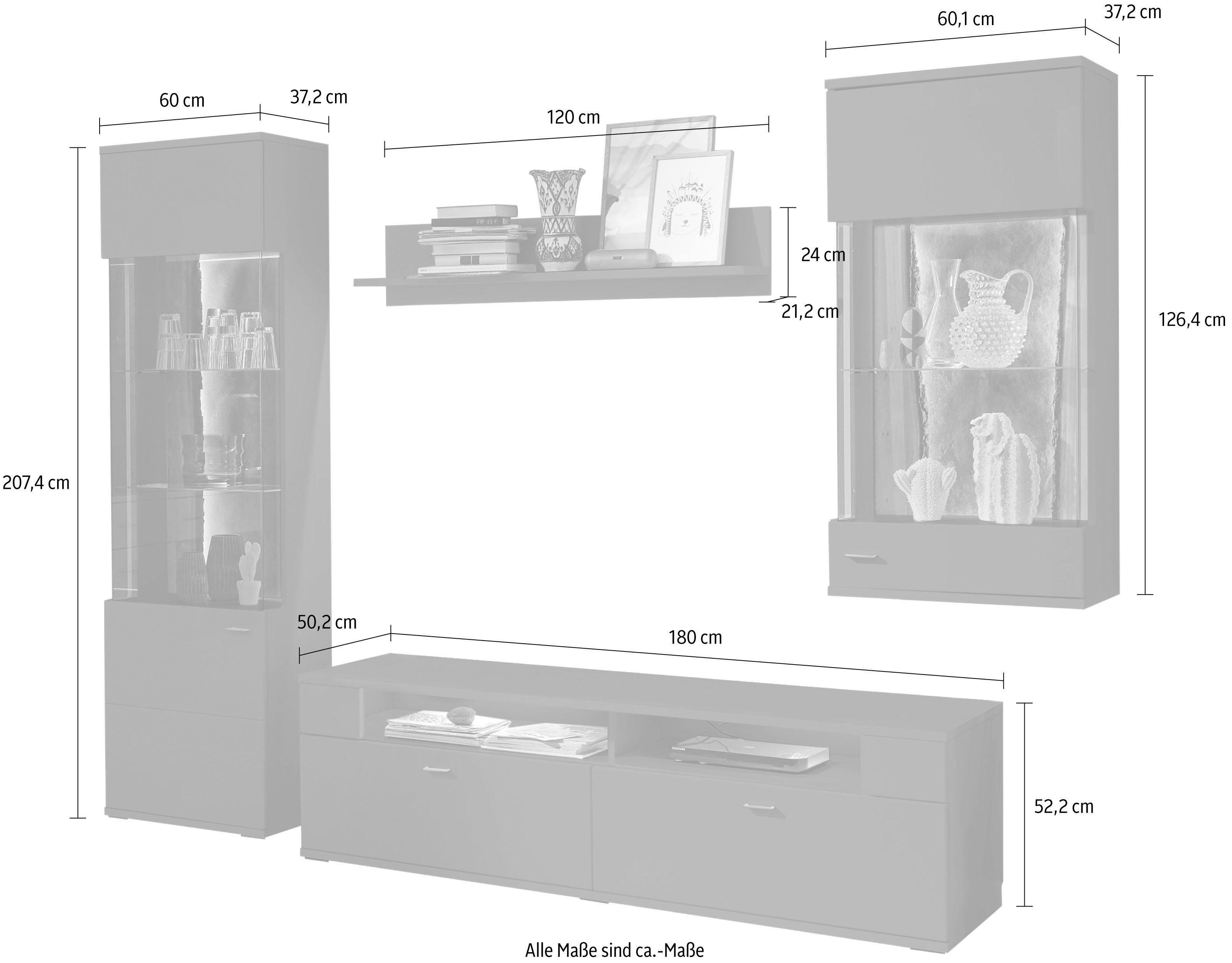 set one by Musterring Wandmeubel Tacoma Type 04, met hangende vitrinekast (set, 4-delig)