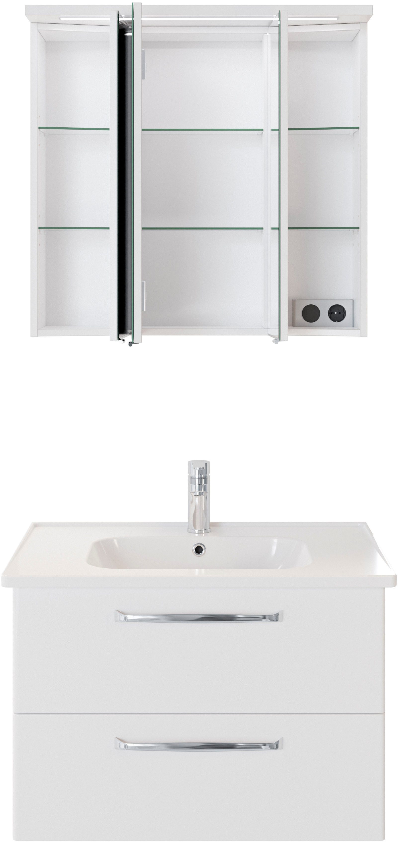 Saphir Badmeubelset Trentino 2-delig keramische wasbak met LED spiegelkast Badkamermeubel-set 79cm breed, incl. deurdemper, 3 deuren, 2 lades (3 stuks)