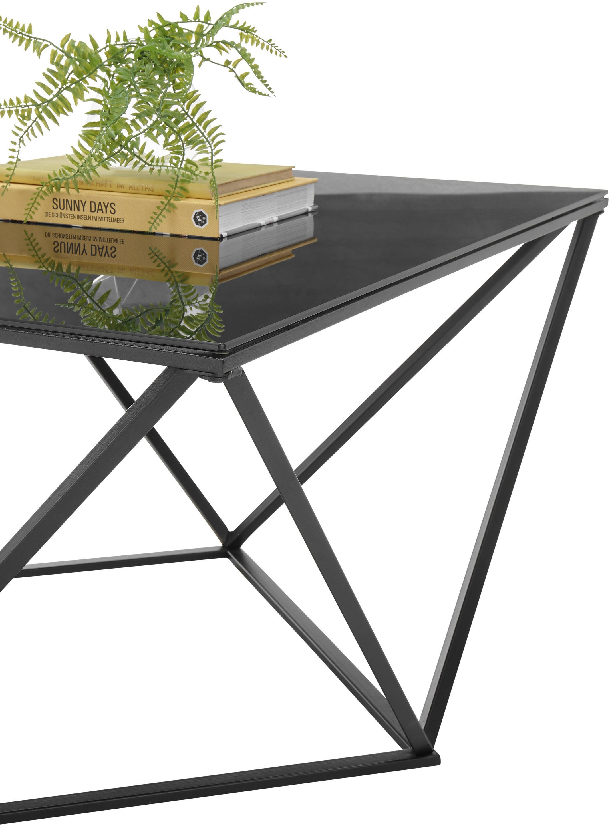 Stolkom Salontafel Senta glazen tafel vierkant zwart, moderne tafel BxHxD 80x45x80 cm