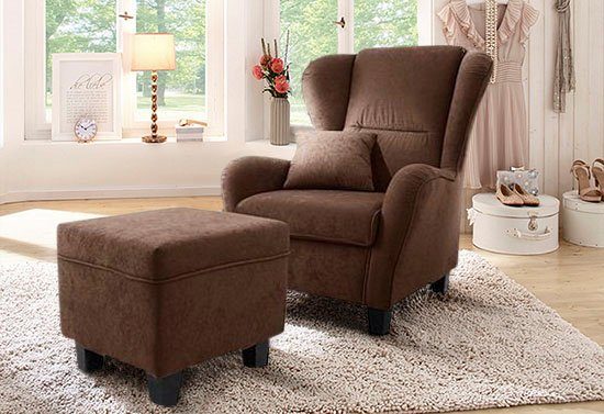 Home affaire Fauteuil Oliver inclusief krukje, microvezel (2 stuks)