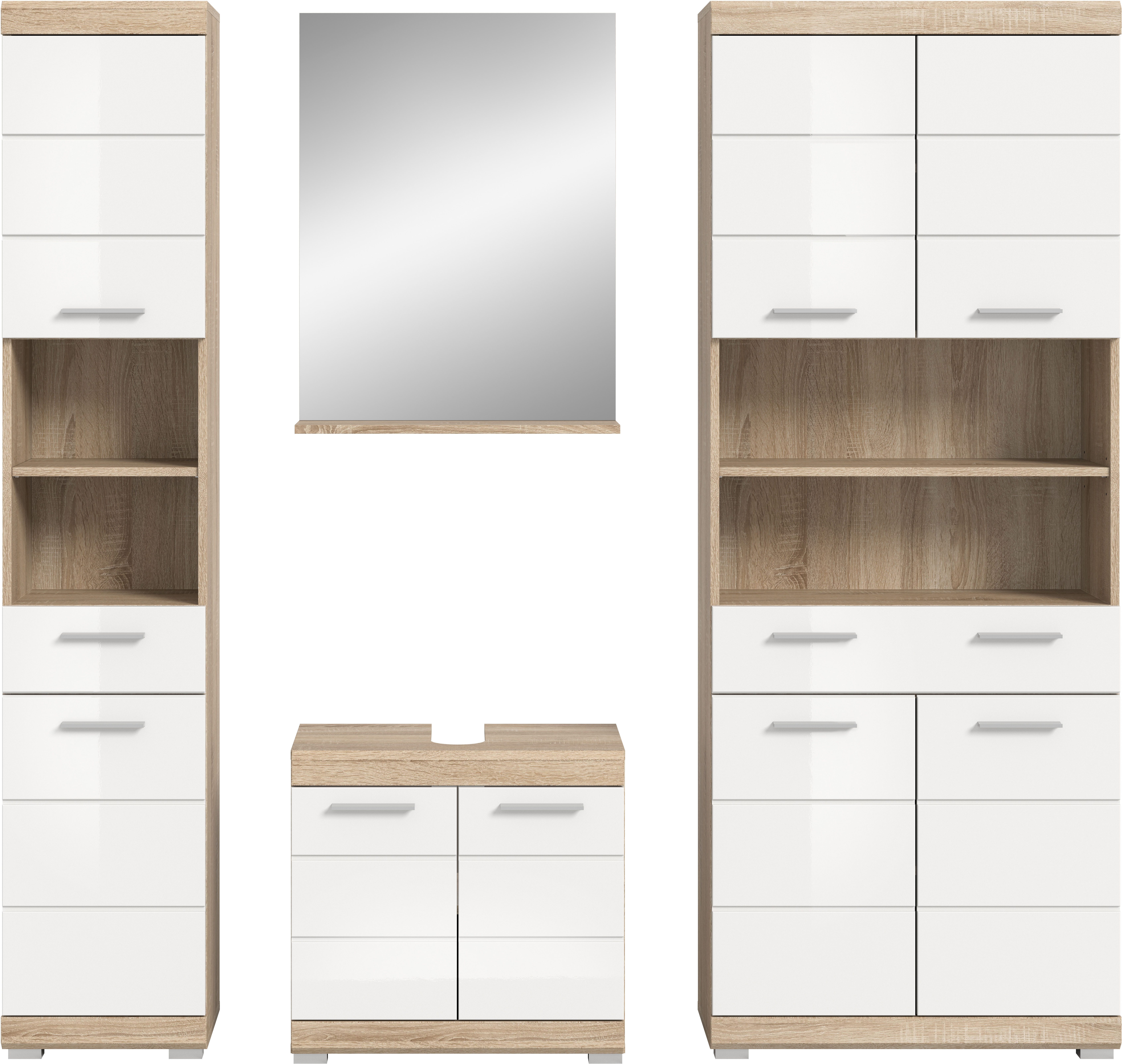 INOSIGN Badkamerserie Siena, 4-delig, bestaande uit: Hoge kast, wastafelonderkast, badkamer spiegel, brede hoge kast (set, 4-delig)