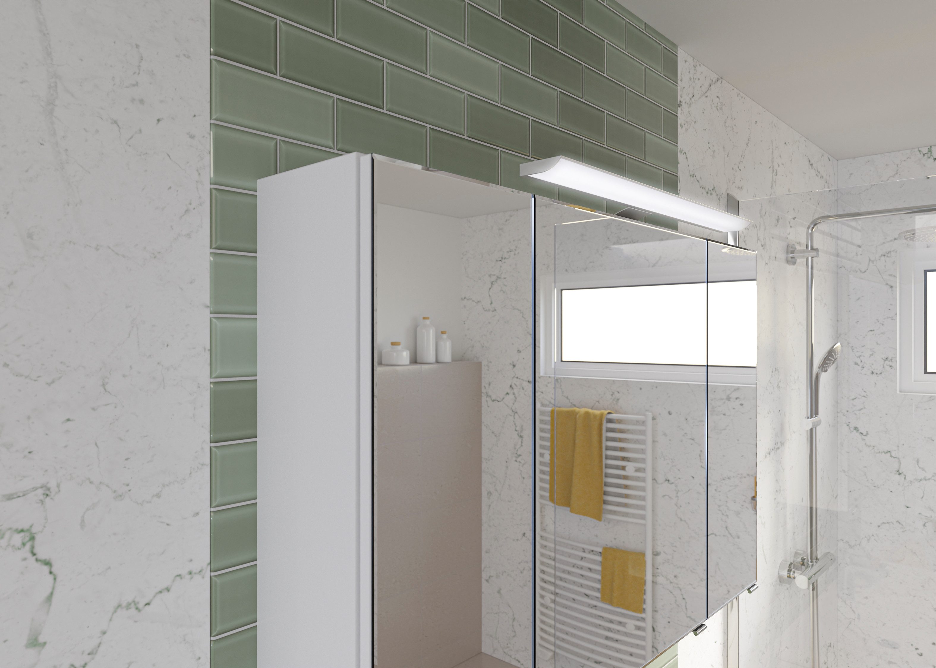 Saphir Badmeubelset Trentino 2-delig mineralen marmer wasbak, spiegelkast met LED-profiel (3 stuks)