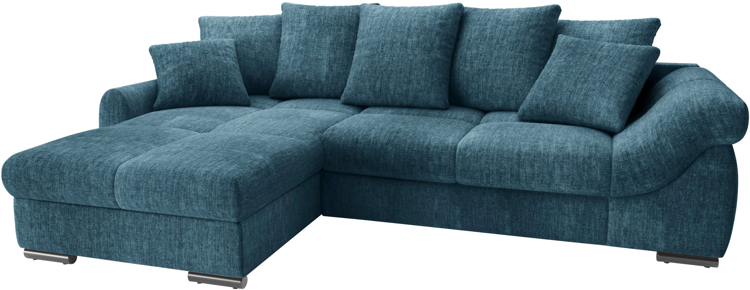 Mr. Couch Hoekbank Livorno L-vorm incl. hoogslaper beduitbreiding, xl bedbox wit gecoat blauw, hoekbanken, Bettfunktion rechts-Recamiere links