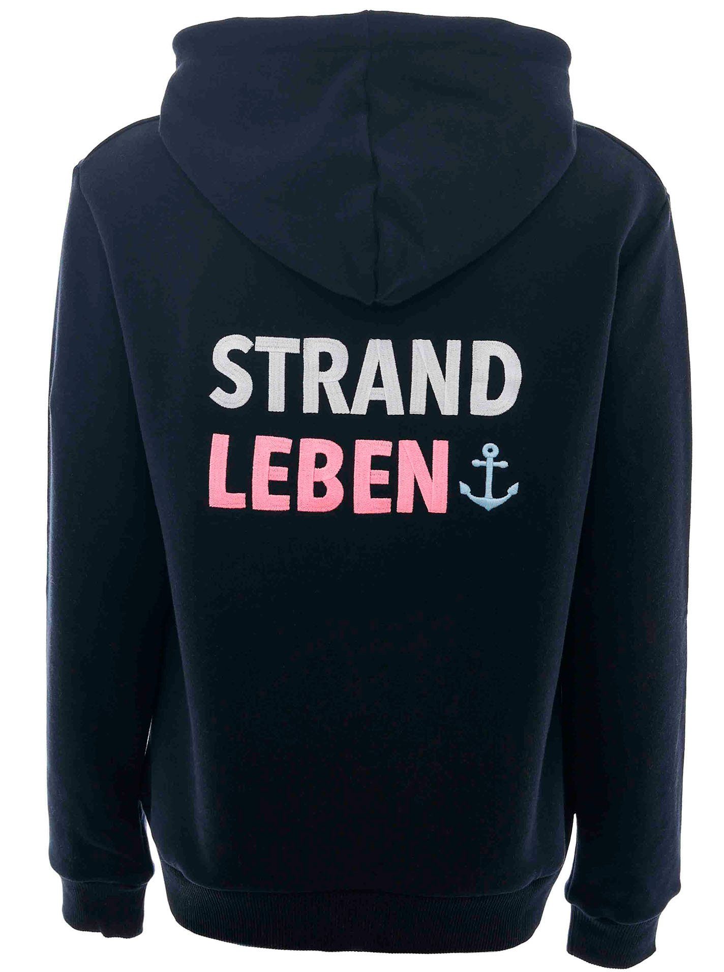 Zwillingsherz Hoodie Mijn Thuis met geborduurd "strand"-schrift op de voorkant en achterkant