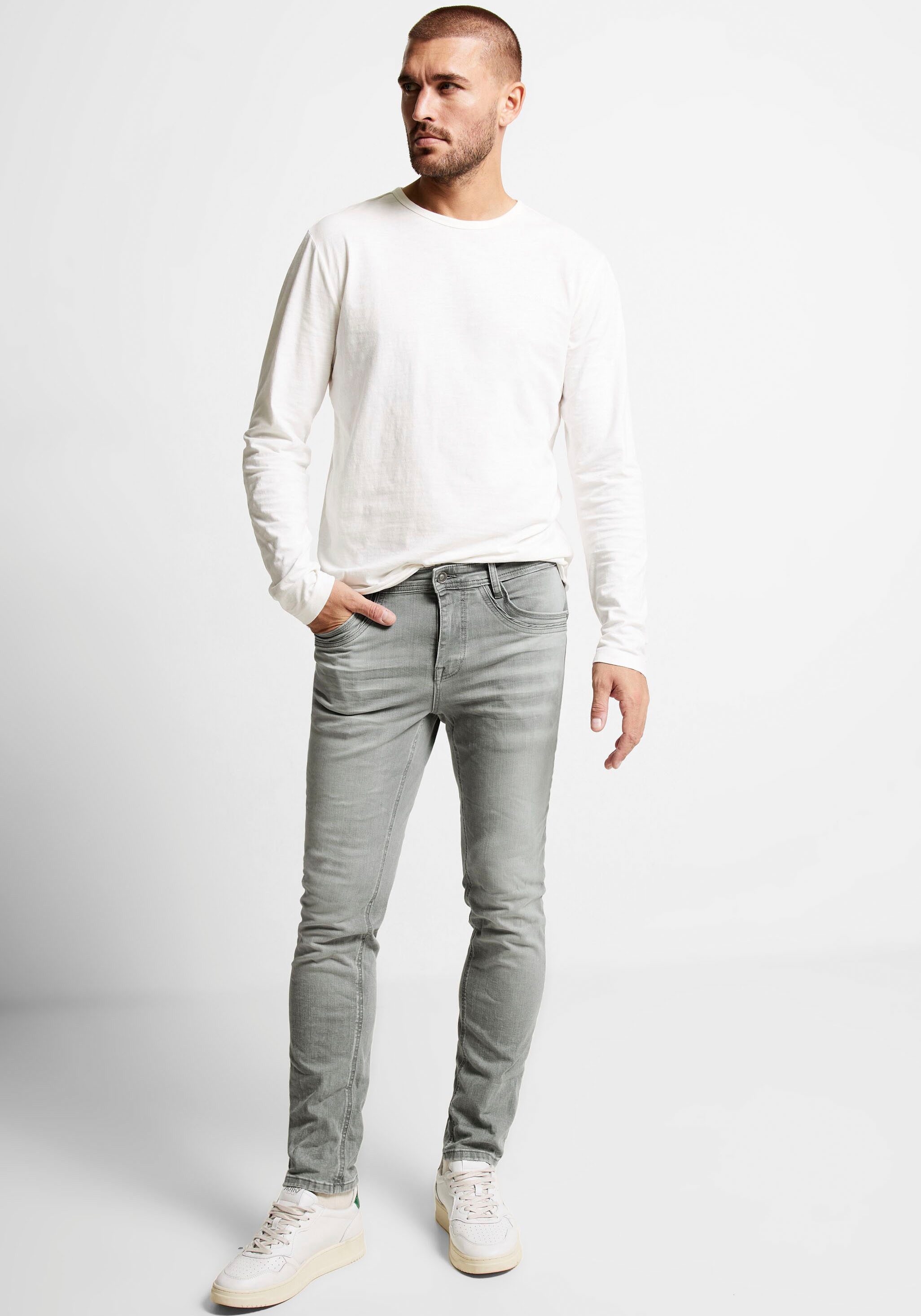 STREET ONE MEN Slim fit jeans in grijze wassing