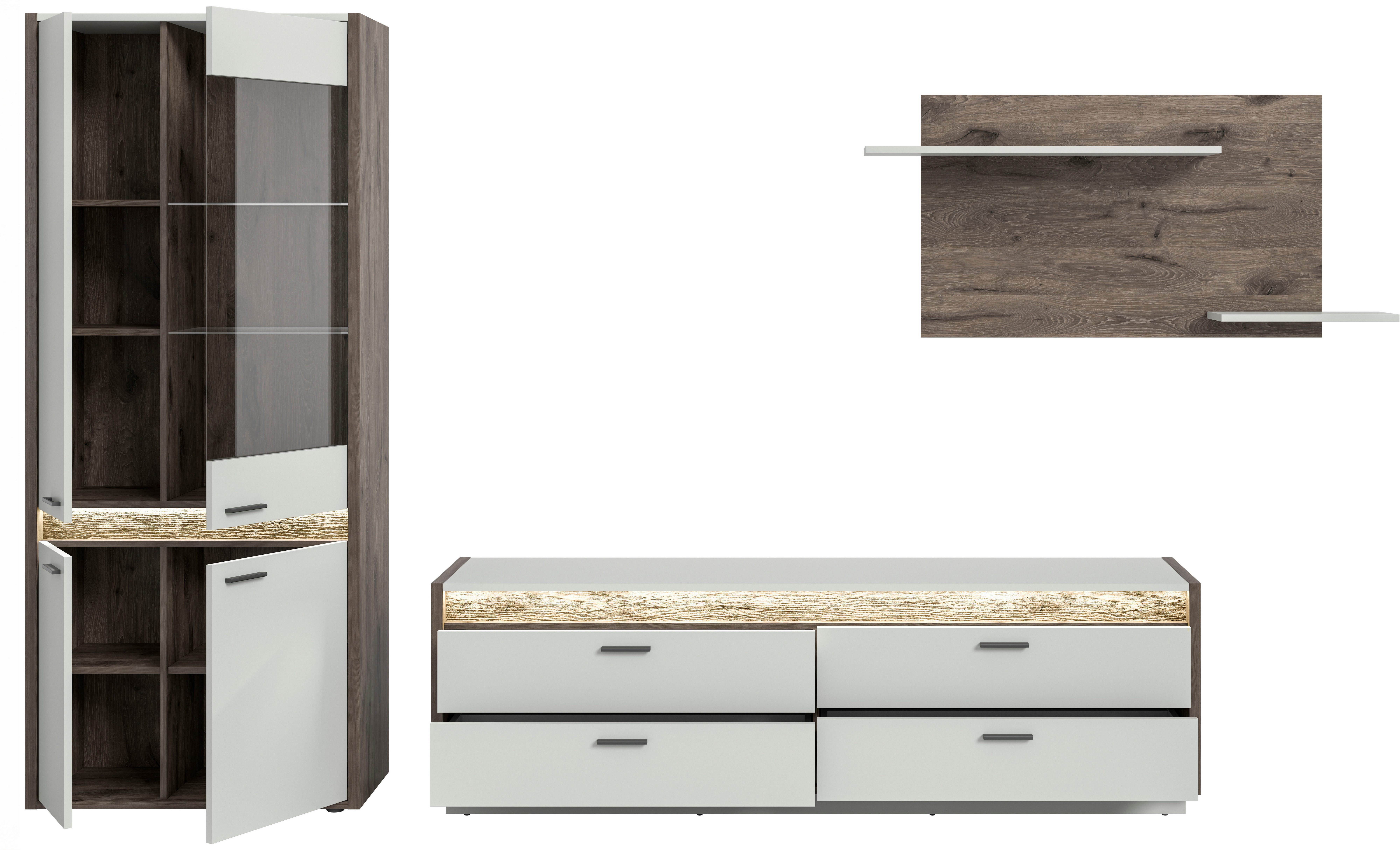 INOSIGN Wandmeubel Treviso, Breedte 299 cm, bestaand uit: 1x Vitrine, 1x Lowboard en (3-delig)