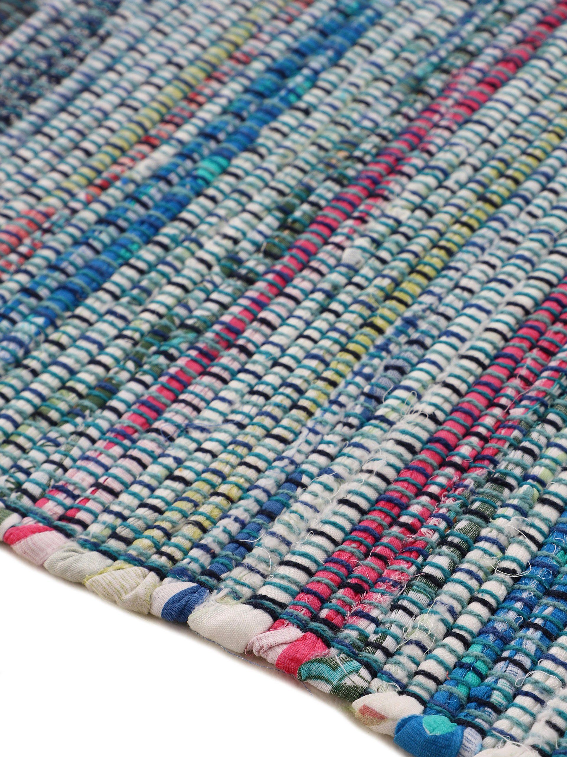 carpetfine Vloerkleed Kelim Chindi, omkeerbaar tapijt handgeweven, patchwork tapijt met franjes, ook verkrijgbaar in loperformaten