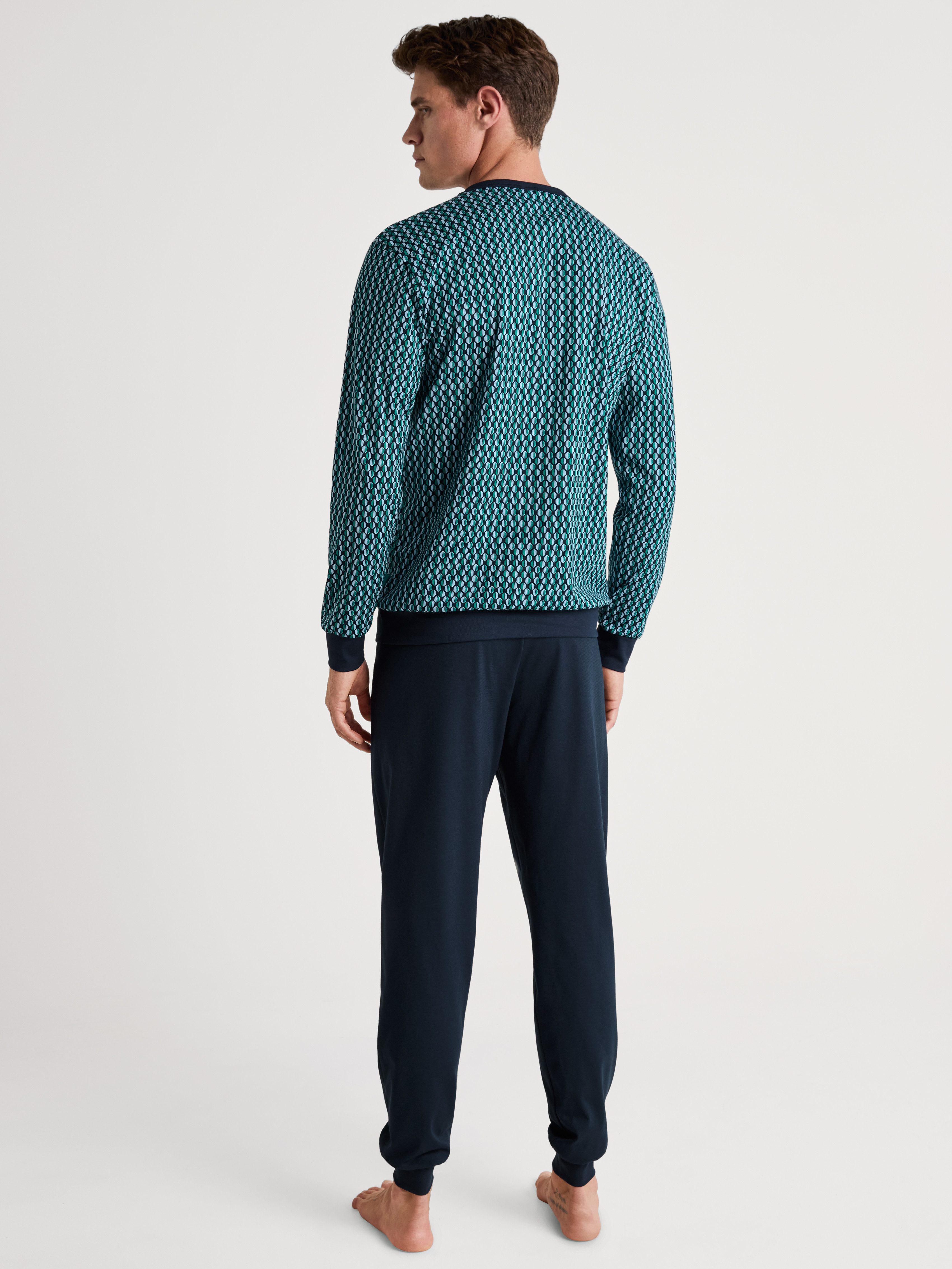 CALIDA Pyjama Relax Imprint Gemusterd bovenstuk met V-halslijn (2-delig)
