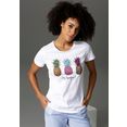 aniston casual t-shirt met 3x kleurrijke ananas gedessineerd wit