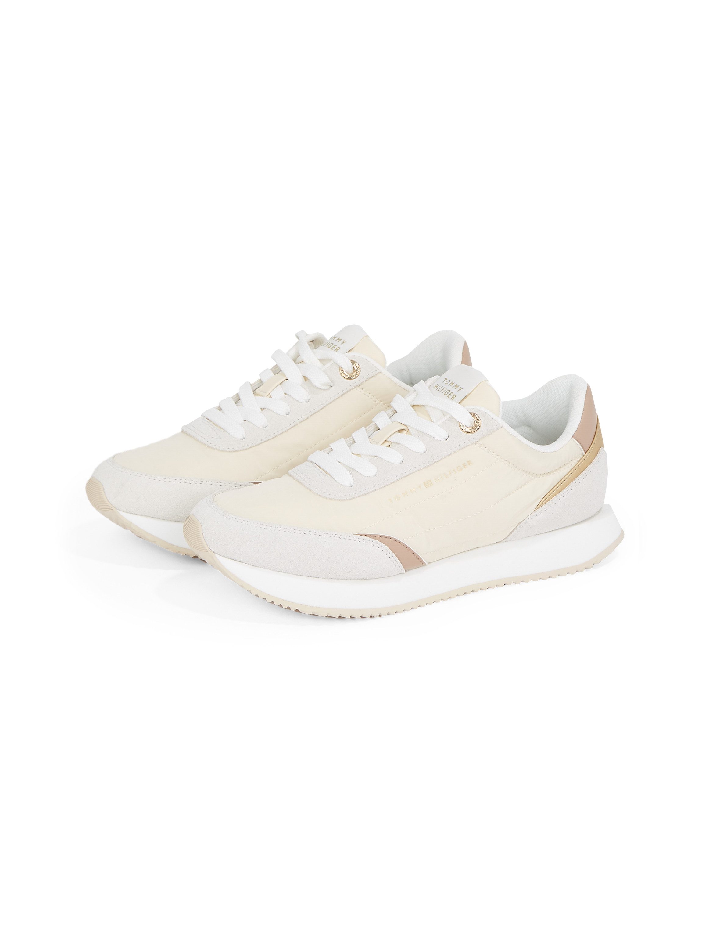 Tommy Hilfiger Plateausneakers ESSENTIAL RUNNER vrijetijdsschoen, lage schoen, veterschoen met contrastafwerkingen dames lage sneakers maat 38 beige
