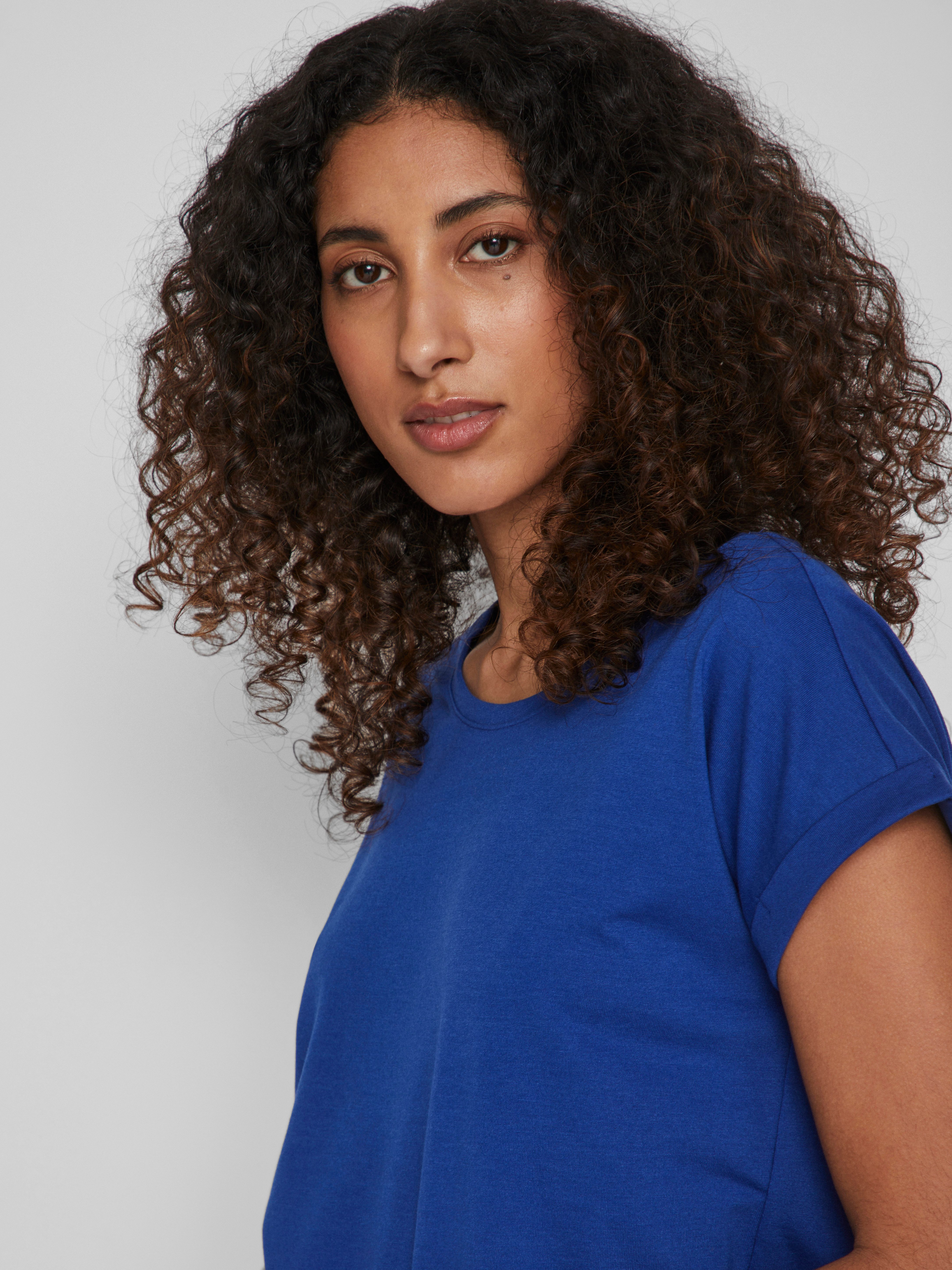 Vila Shirt met ronde hals VIDREAMERS NEW PURE T-SHIRT/SU-NOOS Basic dames T-shirt met ronde hals en omgeslagen mouwen