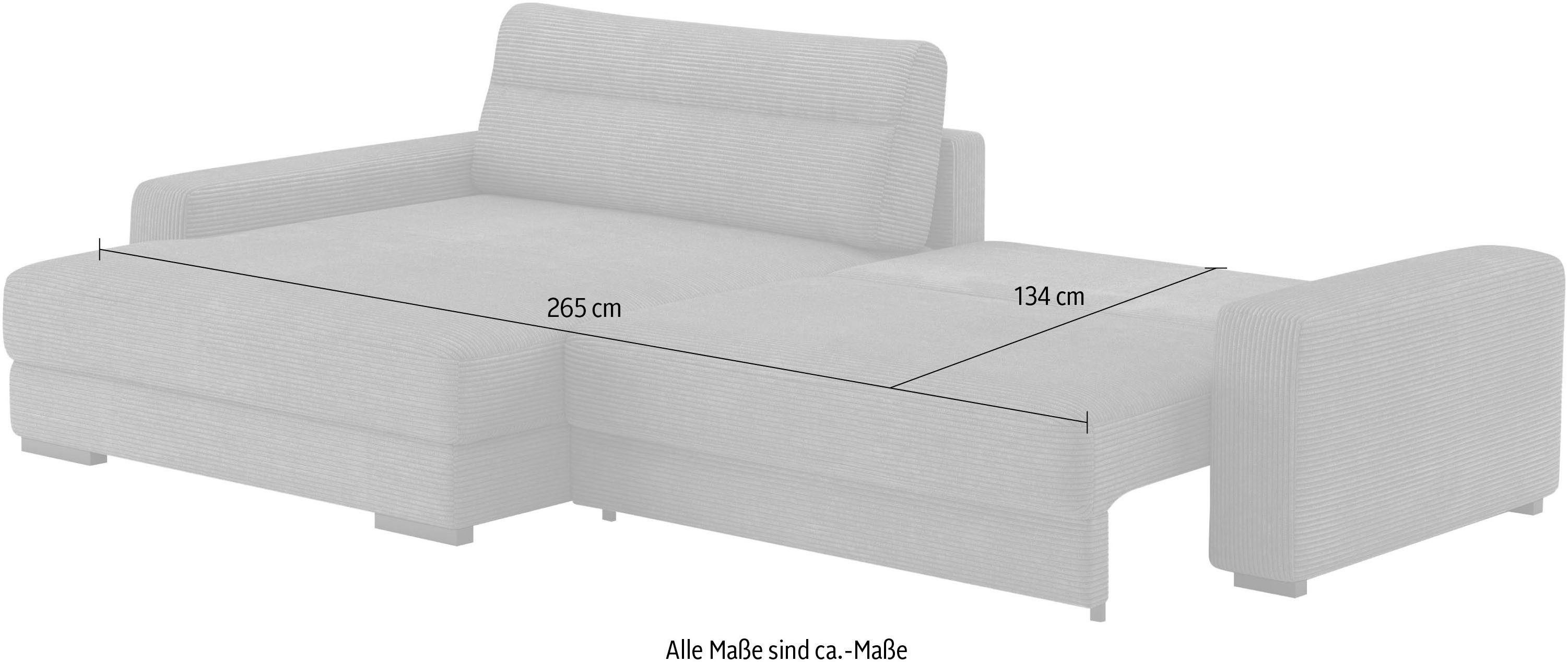 Mr. Couch Hoekbank Marcello DuraFlex L-vorm EasyBett, bedbox, koudschuimvering, tot 140 kg belastbaar