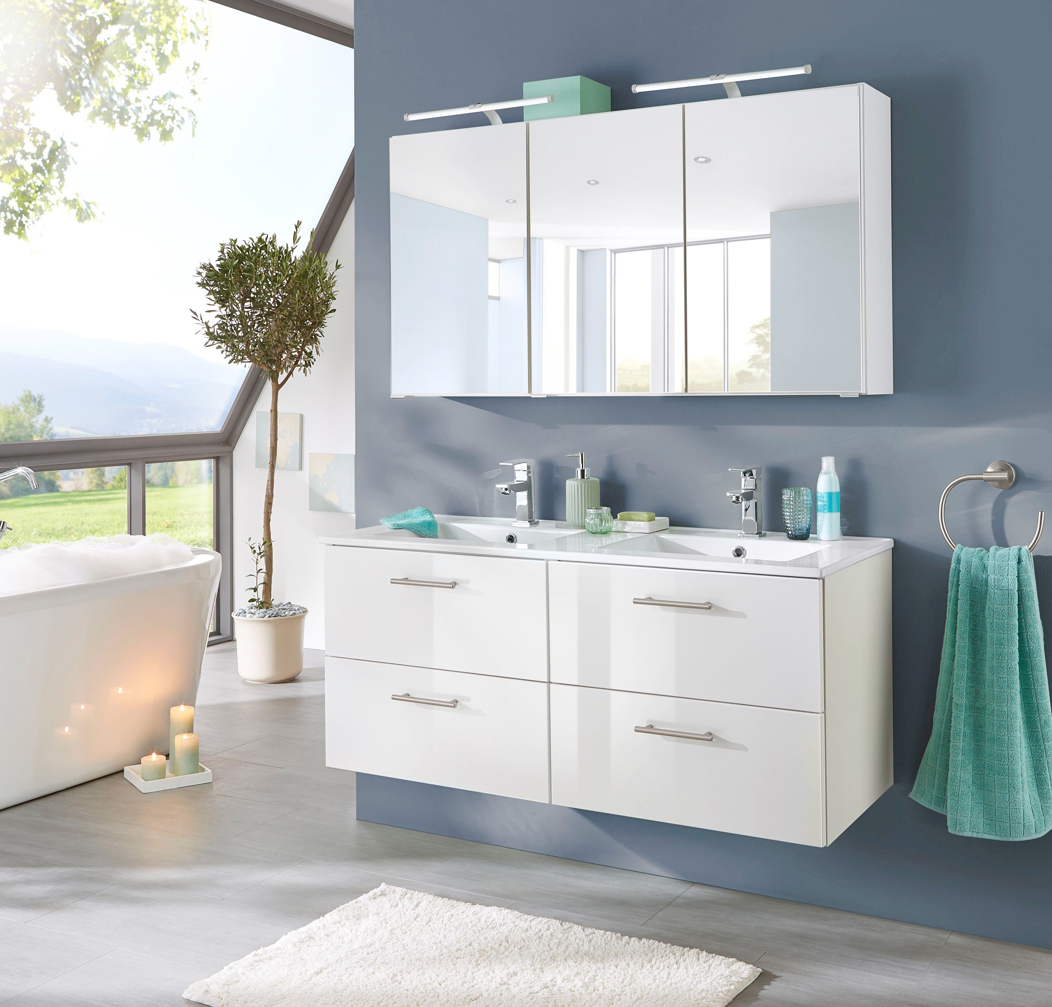 welltime Dubbele wastafel Trento, in verschillende designs en kleuren Badkamermeubel in breedte 120 cm, 2 dubbele wasbak ter keuze