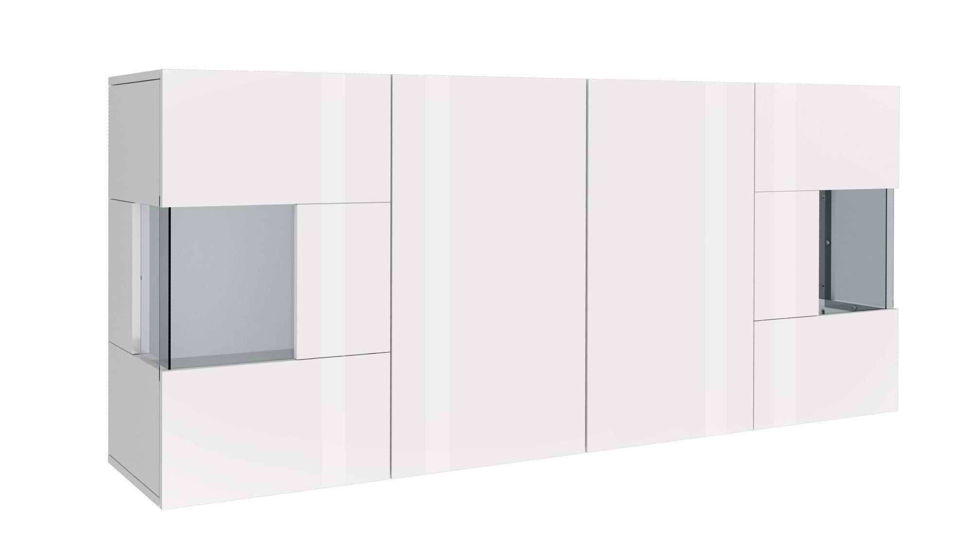 INOSIGN Dressoir Egypte, Ladekast, Kast, Buffet, Vitrine greeploos 4 deuren waarvan 2 met glas inzet, compleet hoogglans gelakt, breedte 180