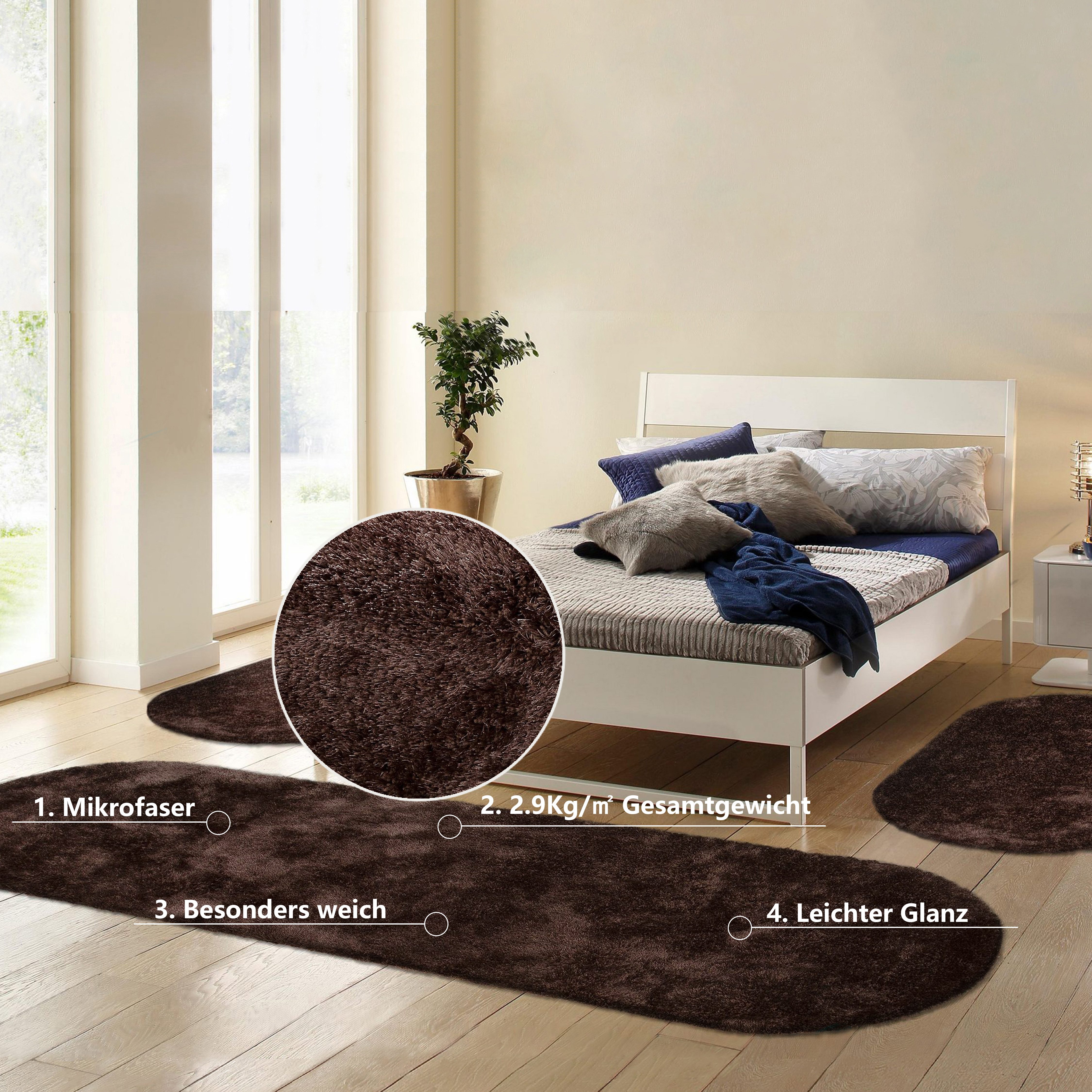 Bruno Banani Set slaapkamerkleedjes met hoge pool Dana tapijt, klantenfavoriet unikleur, microvezel, gemakkelijk in onderhoud, slaapkamerkleed, slaapkamer