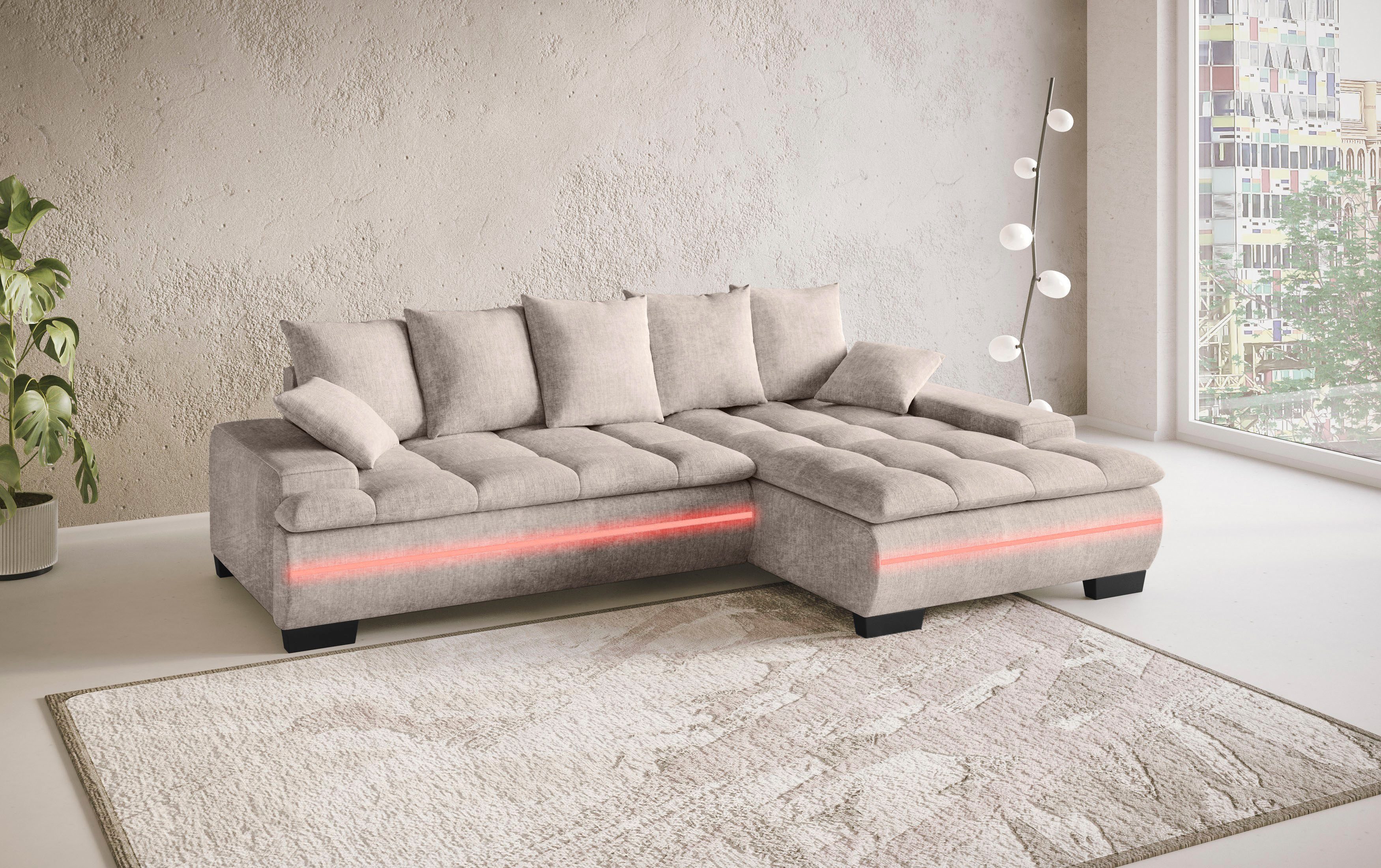 Mr. Couch Hoekbank Haiti II, L-vorm RGB-LED verlichting, optioneel met koudschuim, bed, bedlade