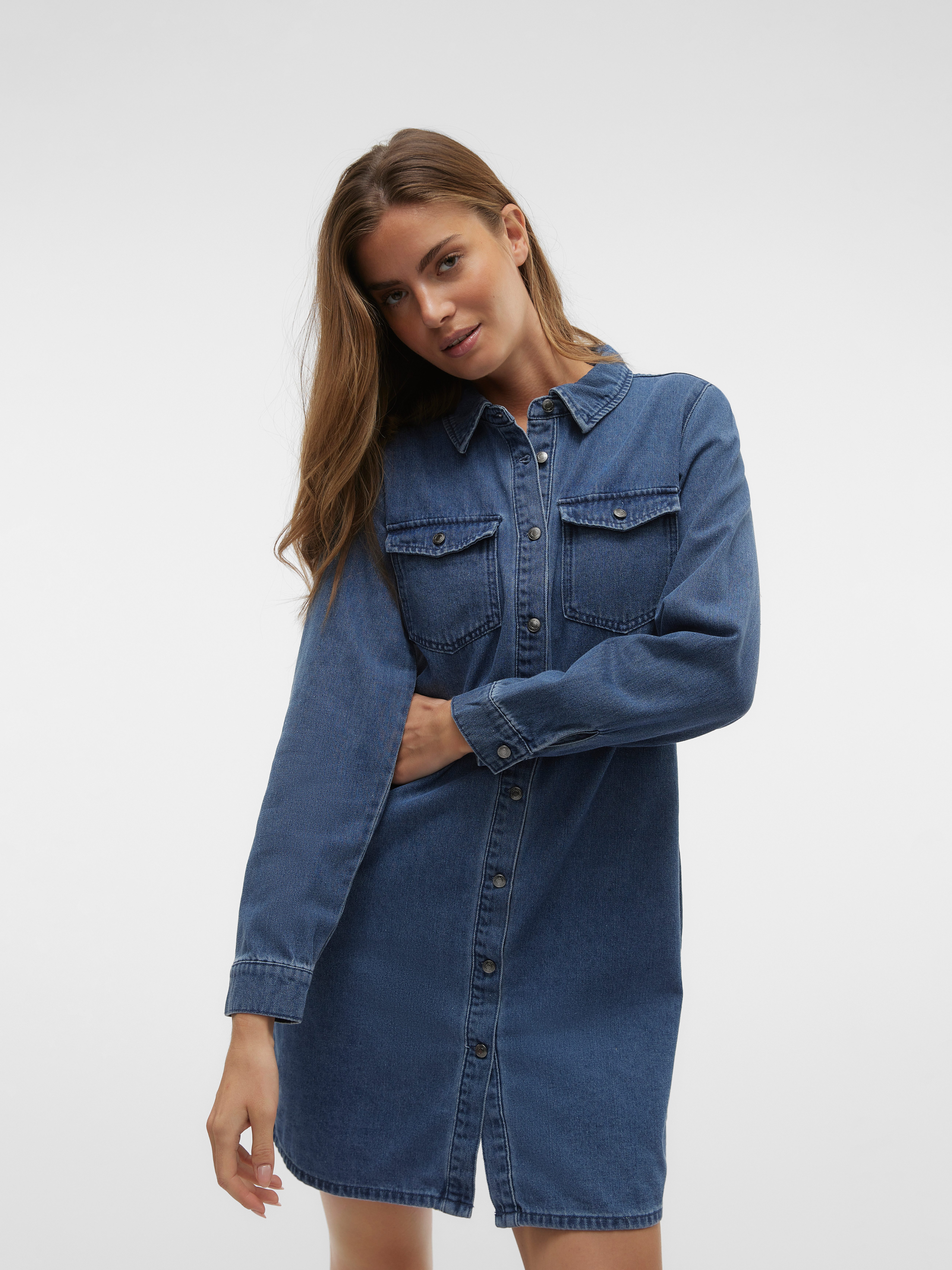 Vero Moda Jeans jurk VMJENNIE LS SHORT DENIM DRESS GA NOOS