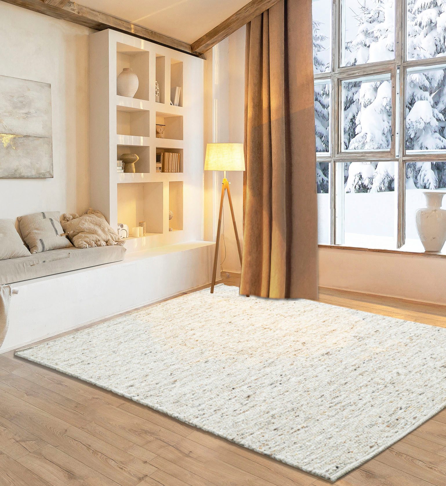 my home Wollen kleed Greith Omkeerbaar tapijt, gemêleerd, 100% wol, handgeweven, Scandi, woonkamer wollen vloerkleden maat 190 cm x 290 cm x 12 mm